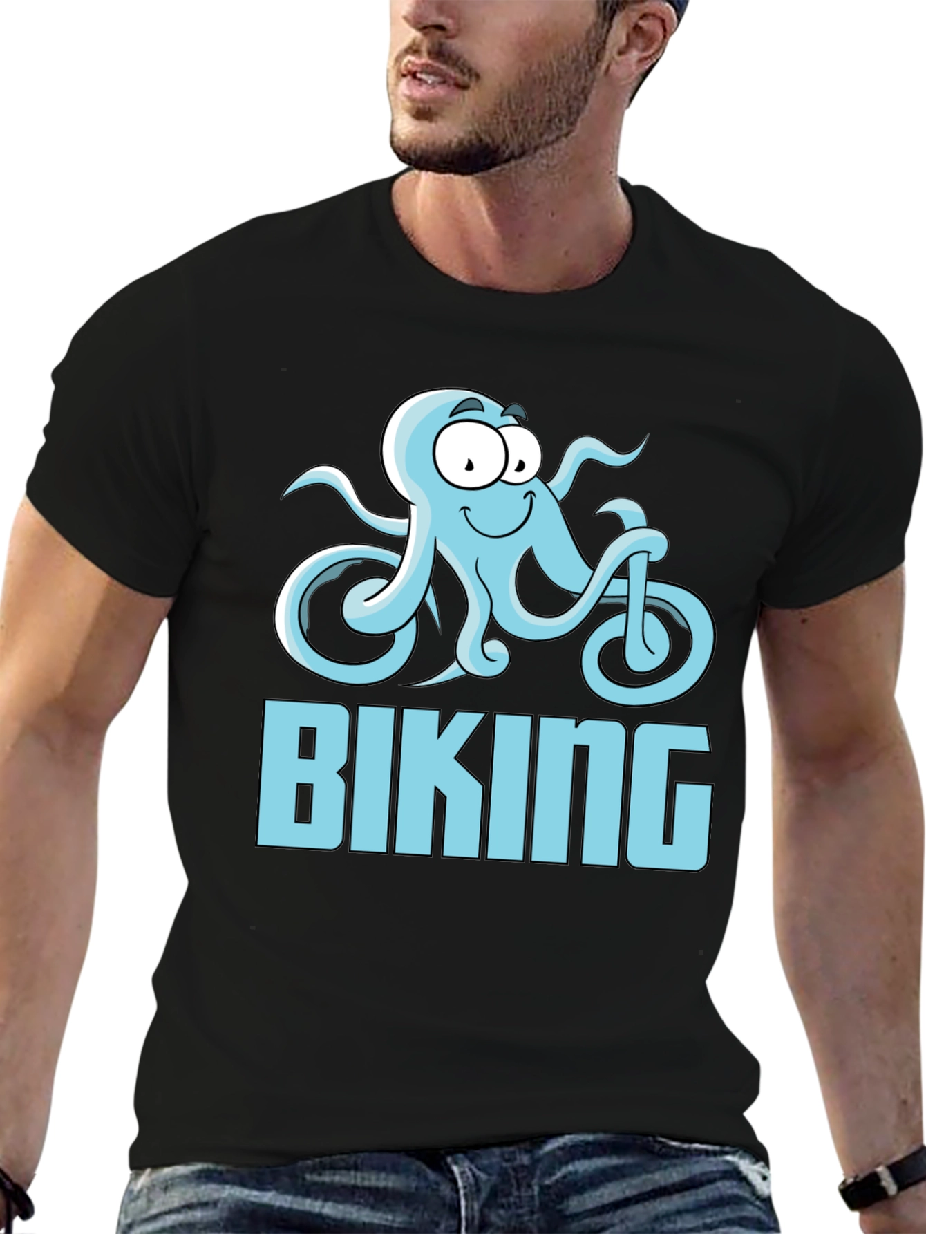Black Octopus Biking Graphic Tee - Black Cotton T-Shirt view 6