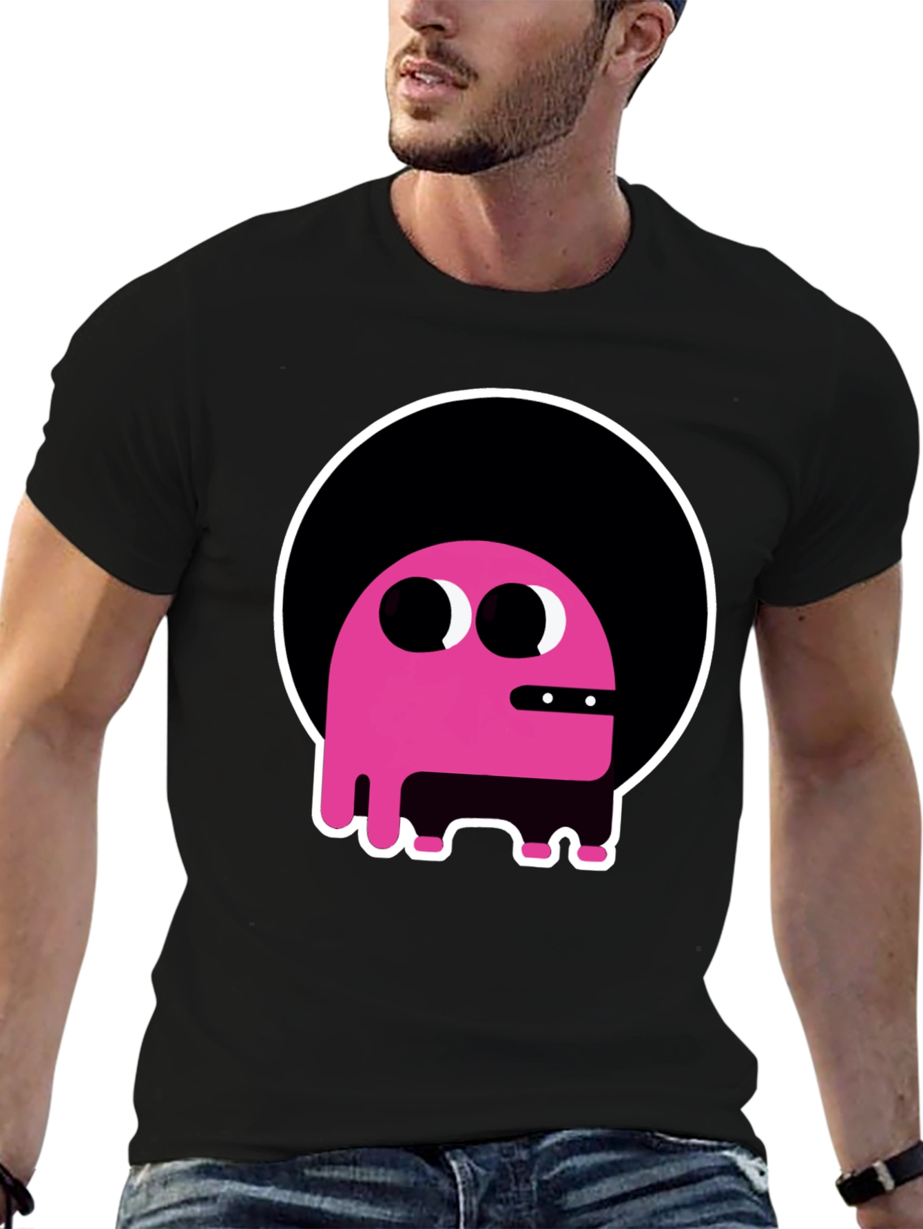 Black Funky Pink Monster Graphic T-Shirt view 6