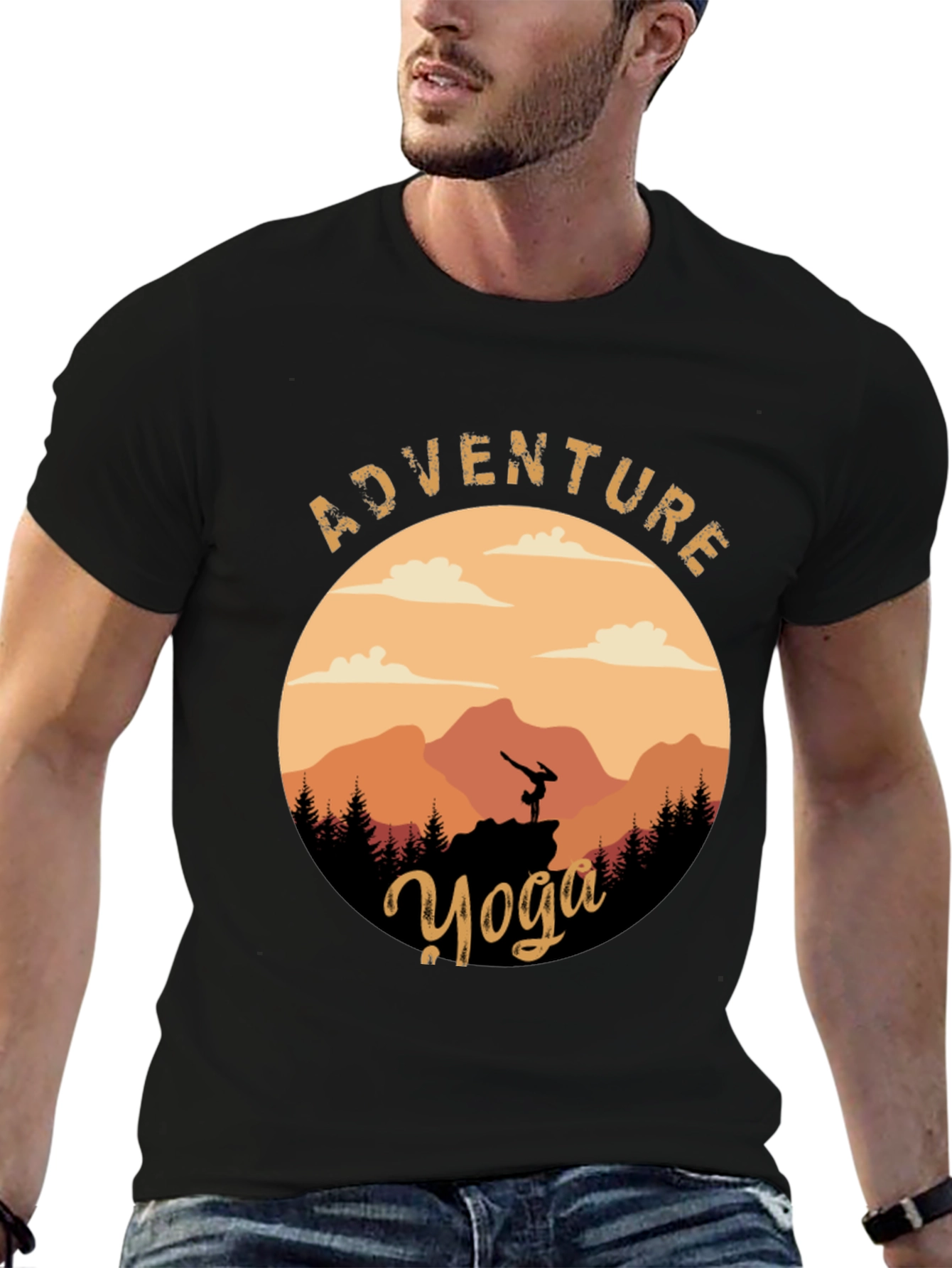 Black Adventure Yoga Graphic Tee - Nature & Fitness view 6