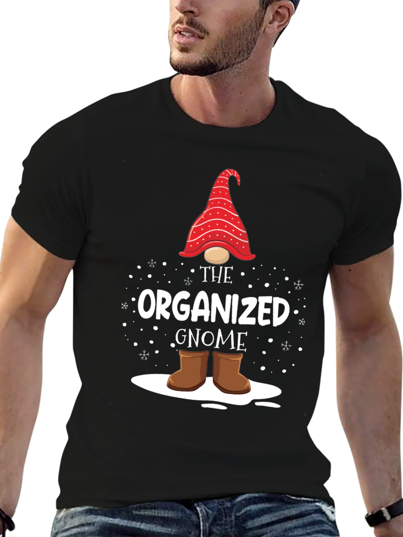Black Organized Gnome Graphic T-Shirt view 6