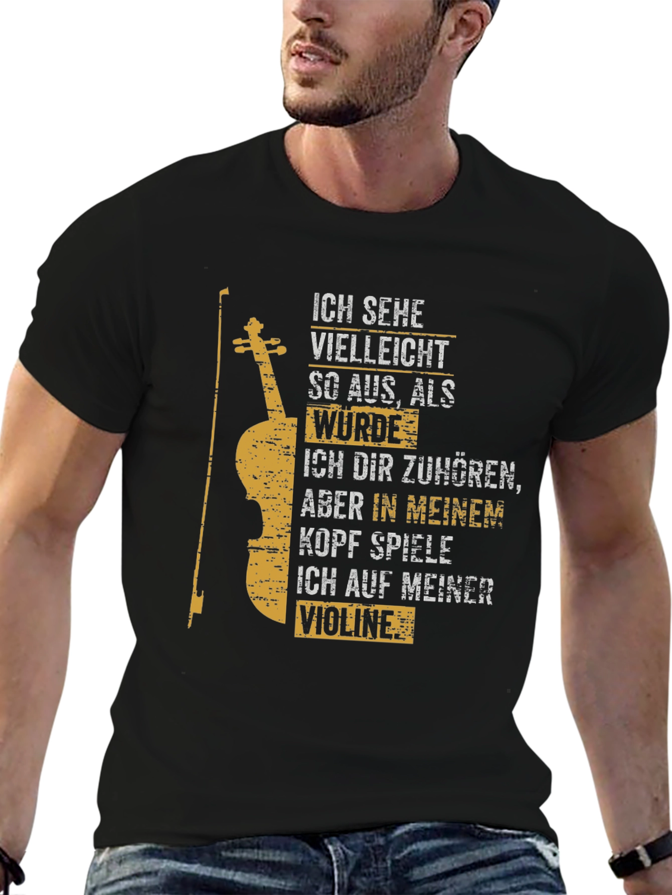 Black Violin Player T-Shirt - German Text view 6