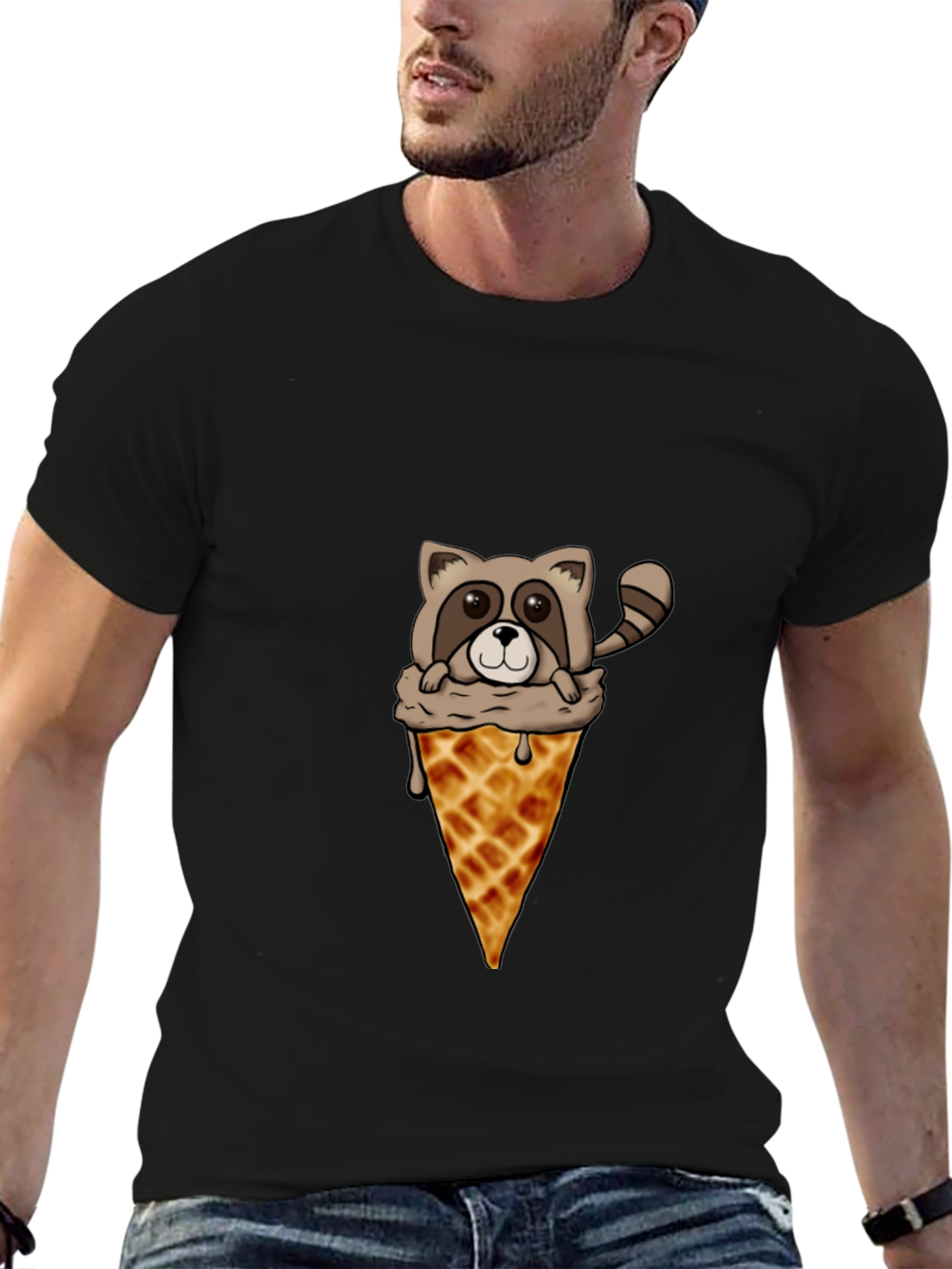 Black Raccoon Ice Cream Cone Graphic Tee view 6