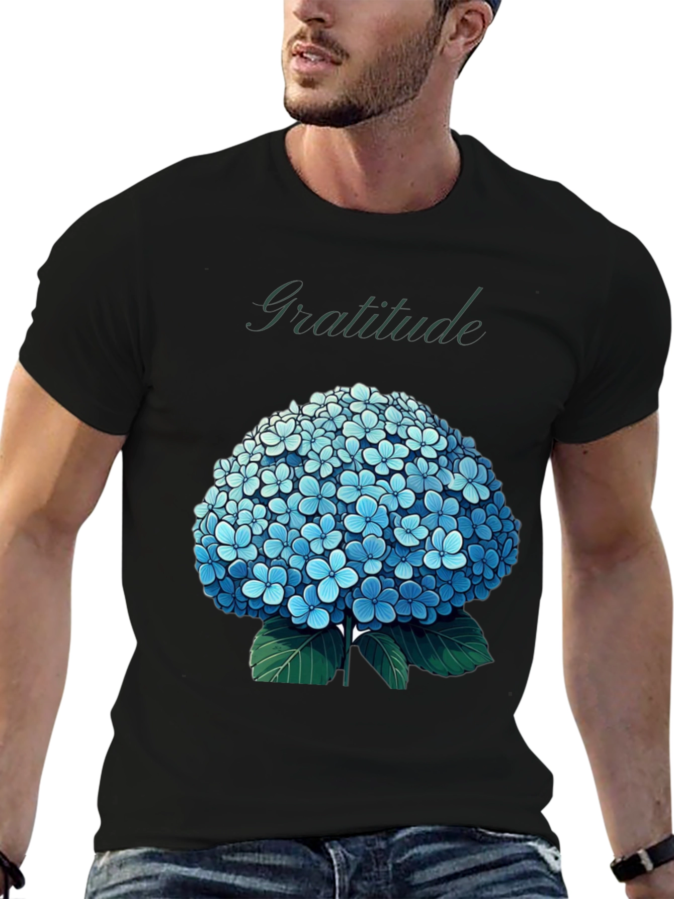 Black Gratitude Hydrangea Graphic Tee - Black view 6