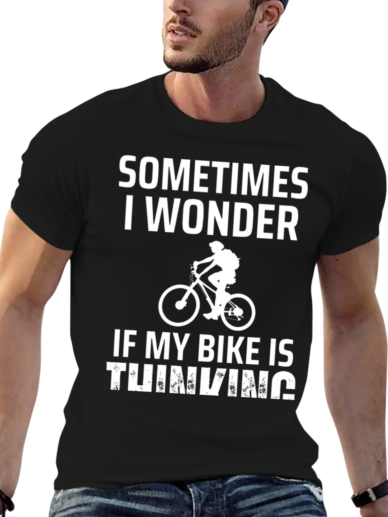 Black Funny Biker T-Shirt - Thinking Bike Tee view 6