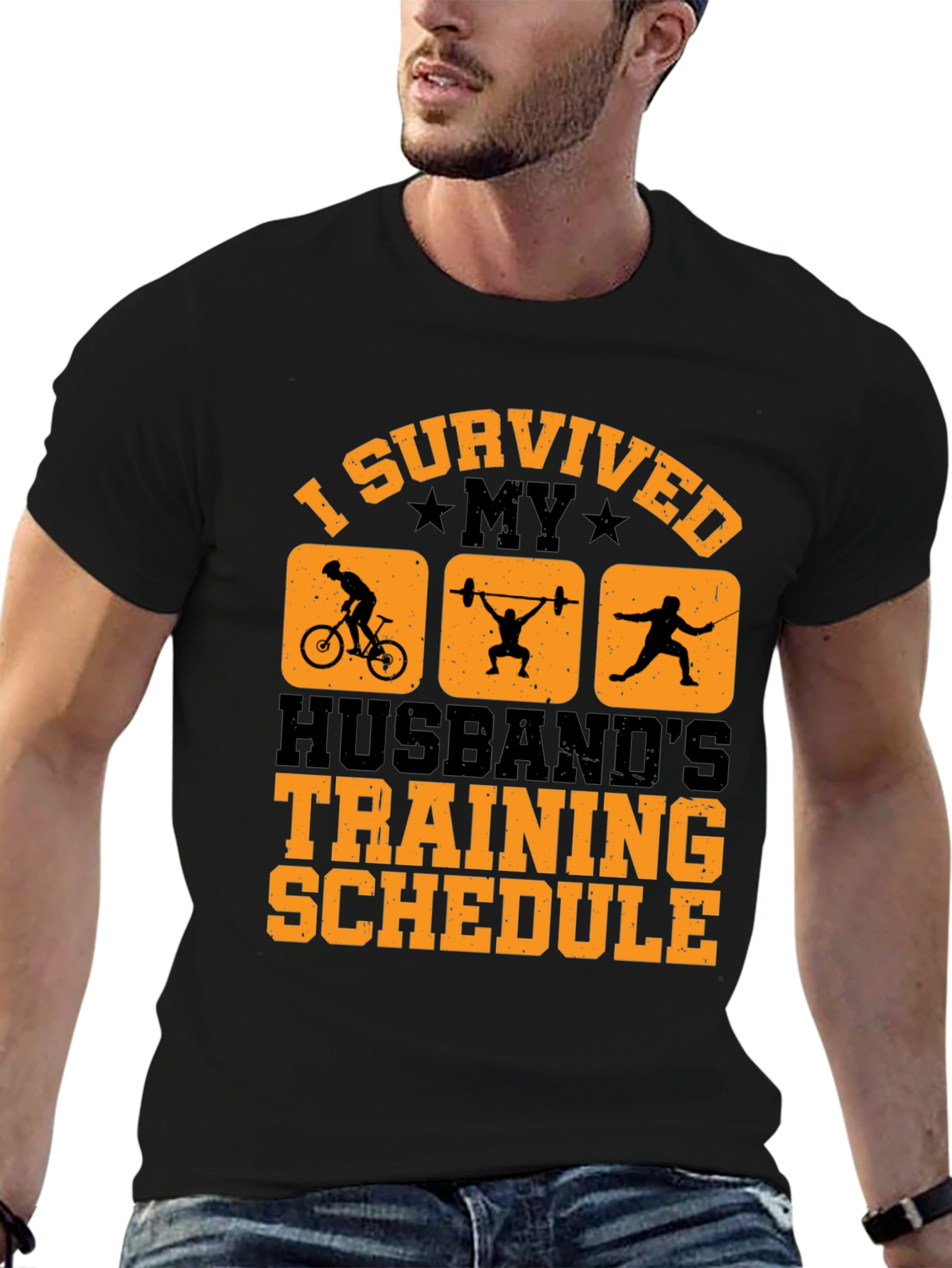 Black I Survived My Husband's Training Schedule T-Shirt view 6