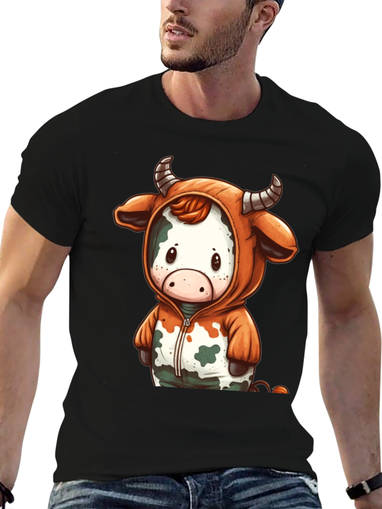 Black Cute Cow Hoodie T-Shirt view 6