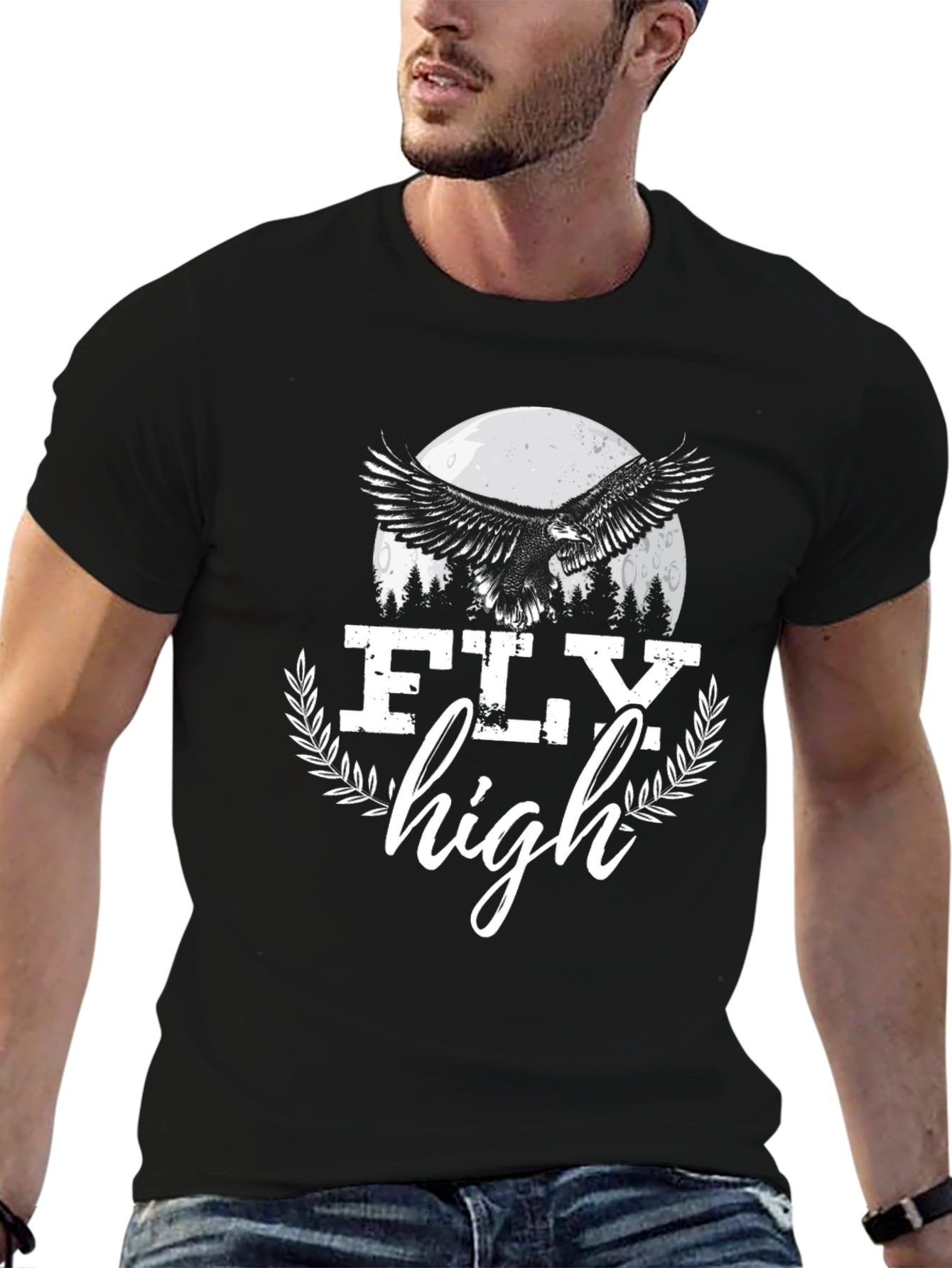 Black Fly High Eagle Graphic Tee - Black Cotton Blend view 6