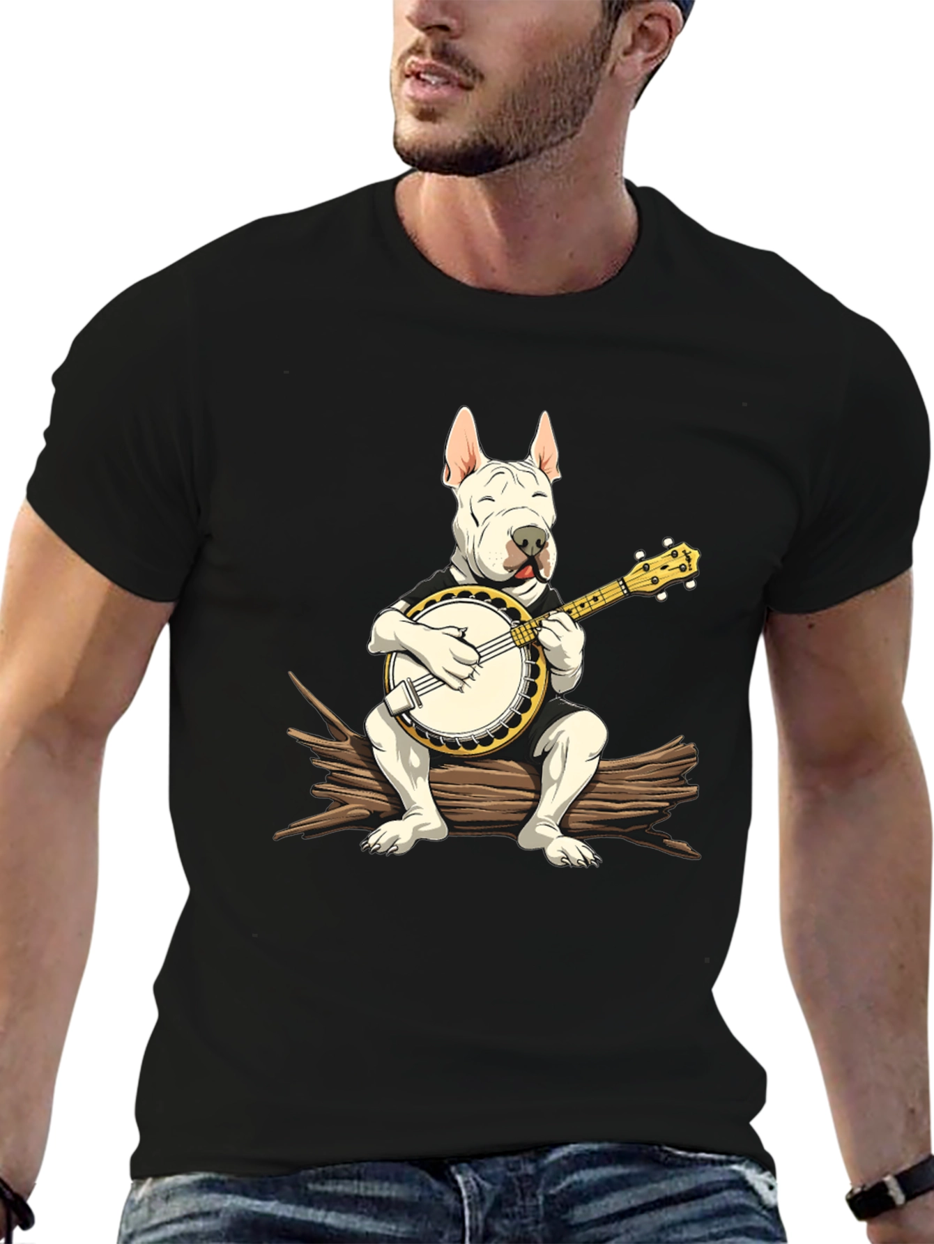 Black Dog Playing Banjo Graphic T-Shirt view 6