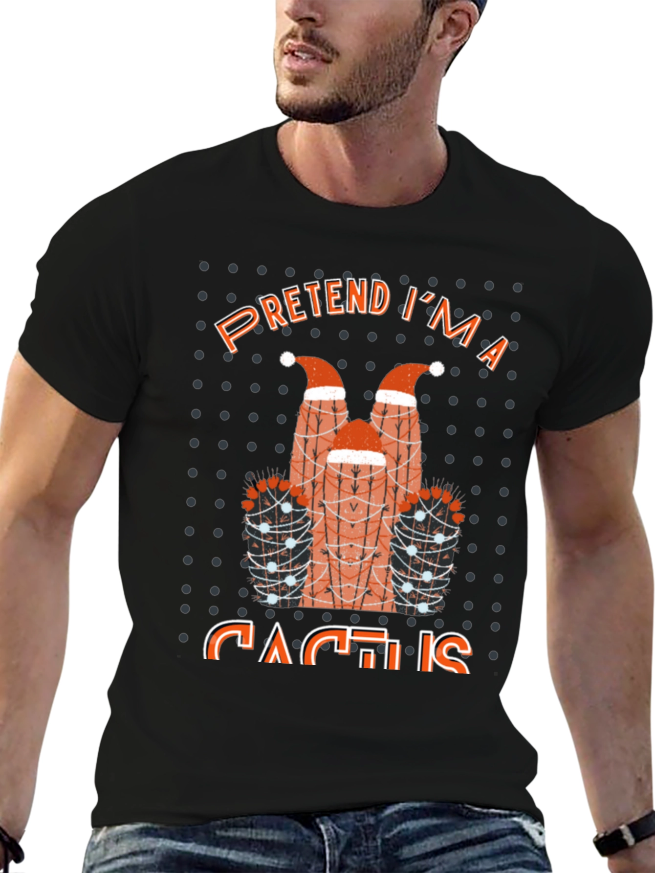 Black Pretend I'm a Cactus T-Shirt Funny Holiday Party Tee view 6