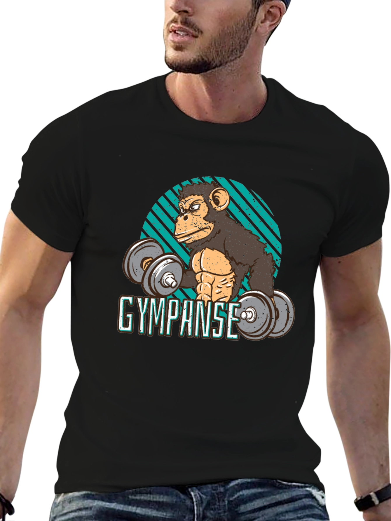 Black Gympanse Workout T-Shirt - Funny Gym Ape Tee view 6