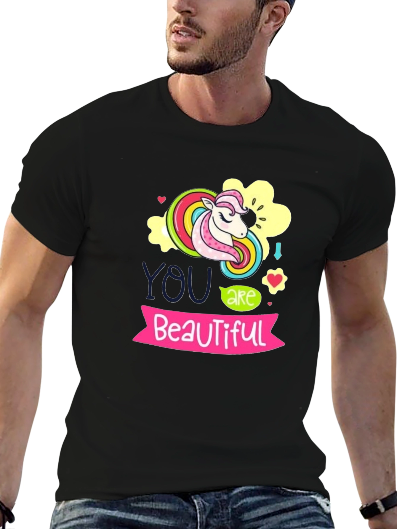 Black Unicorn "You are Beautiful" Black T-Shirt view 6