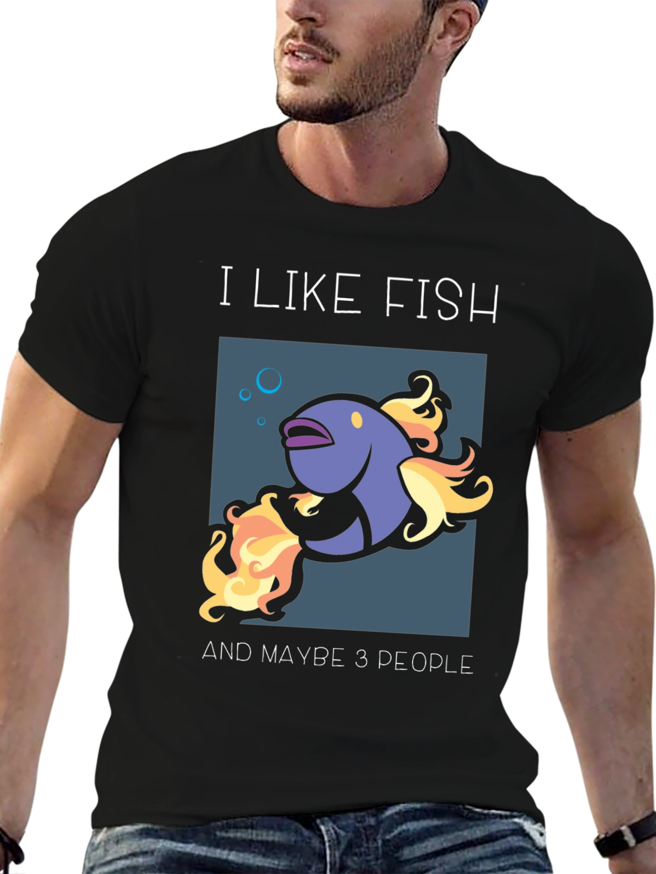 Black I Like Fish & Maybe 3 People Graphic Tee view 6