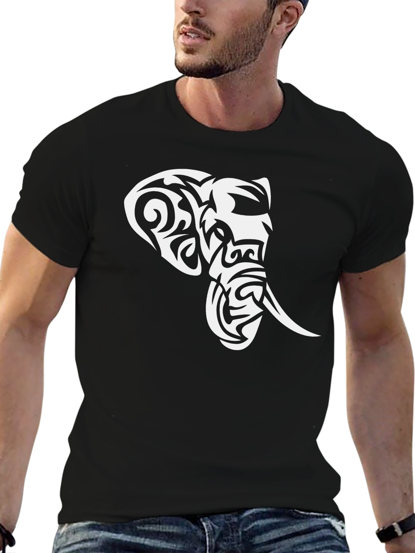 Tribal Elephant Graphic Black T-Shirt - 6
