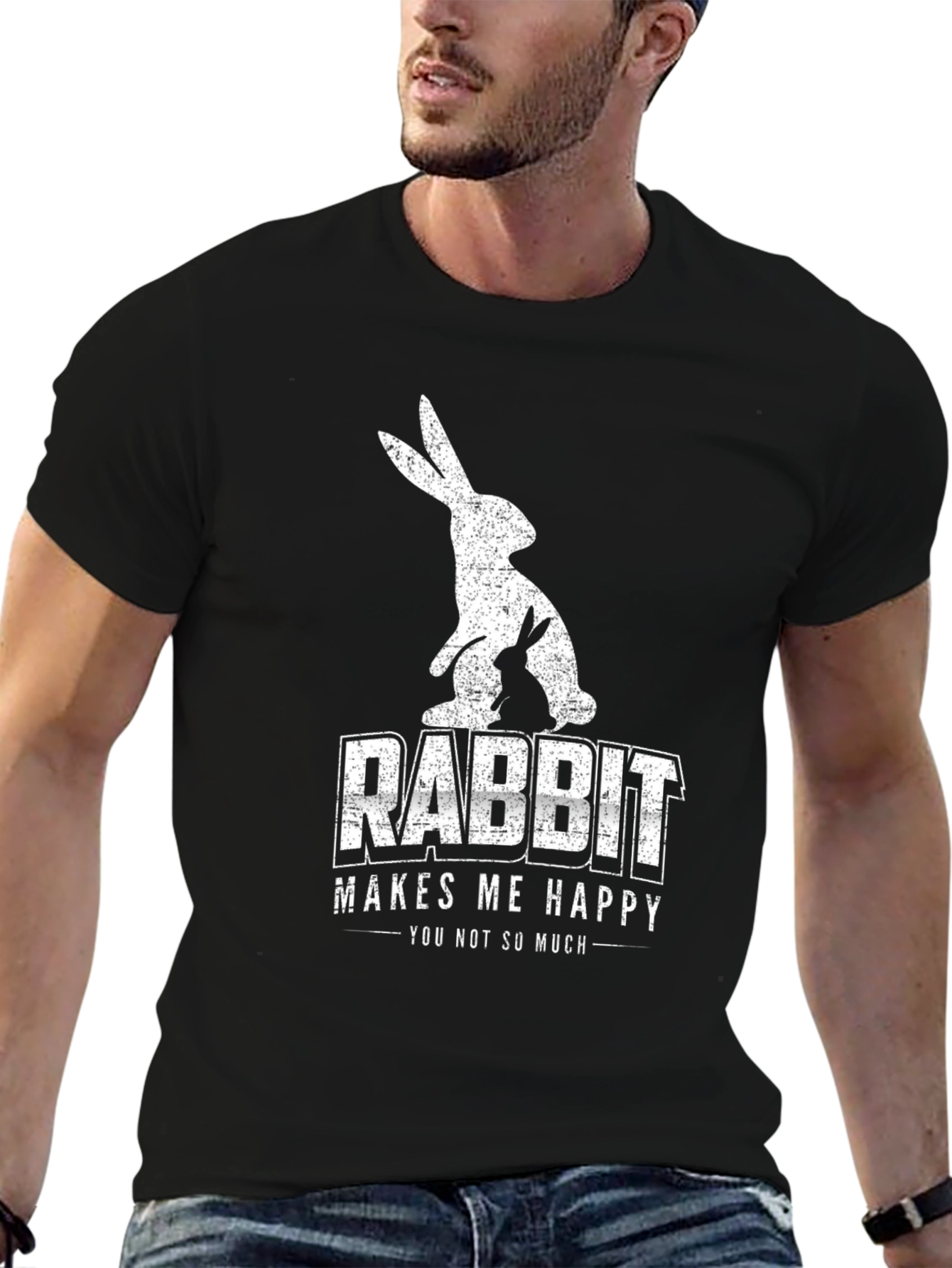 Black Rabbit Makes Me Happy Graphic Tee - Unisex view 6