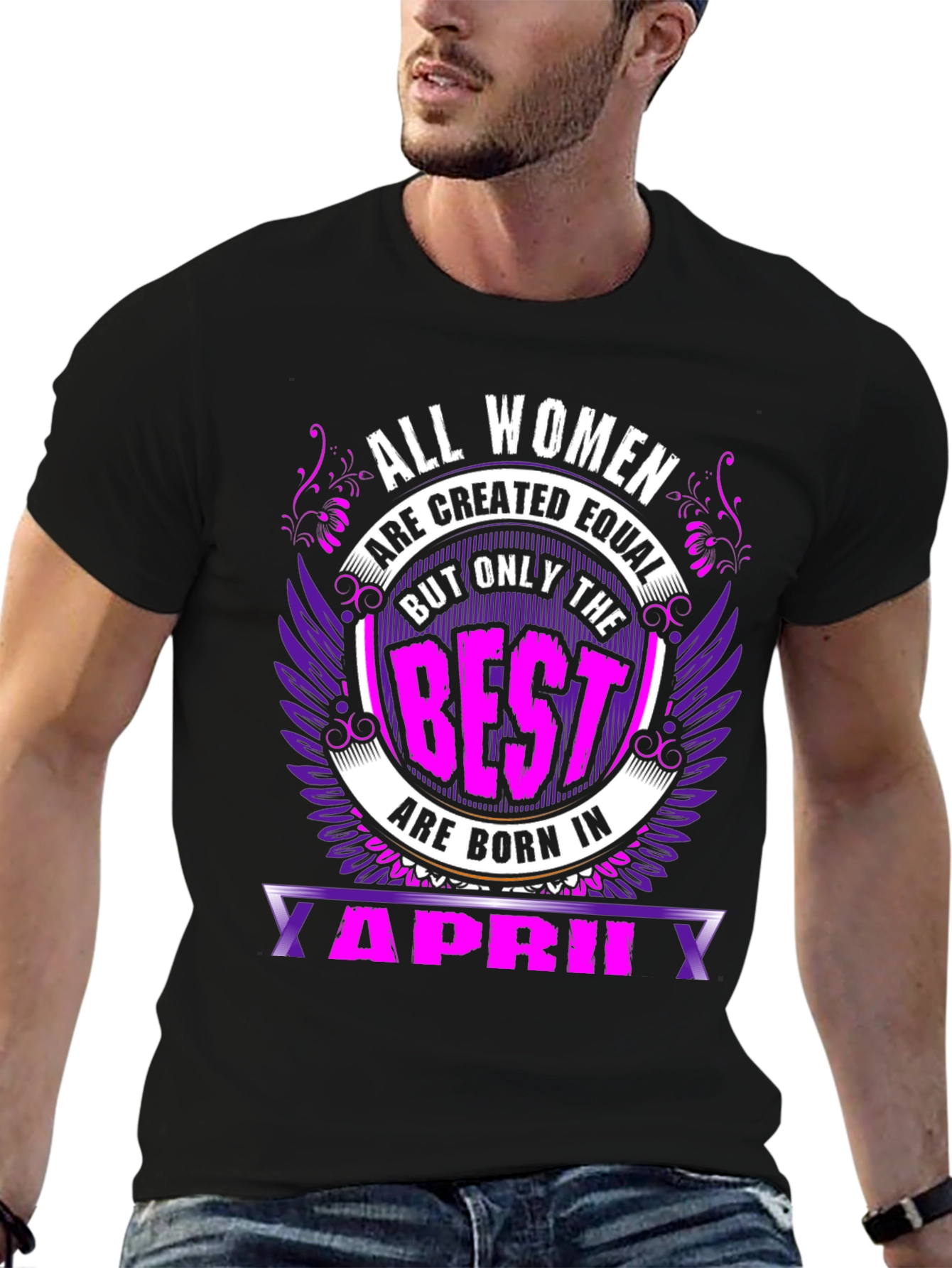 Black All Women are Created Equal April Birthday T-Shirt view 6