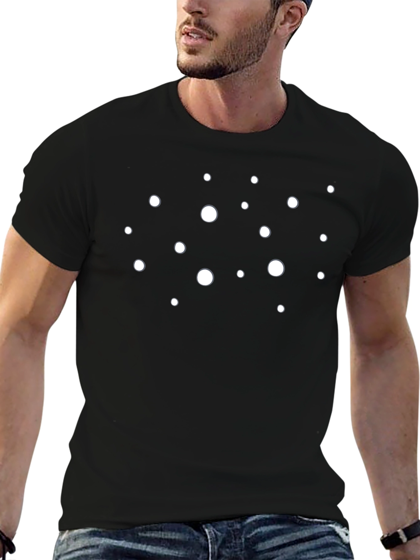 Black Modern Polka Dot Crew Neck T-Shirt view 6