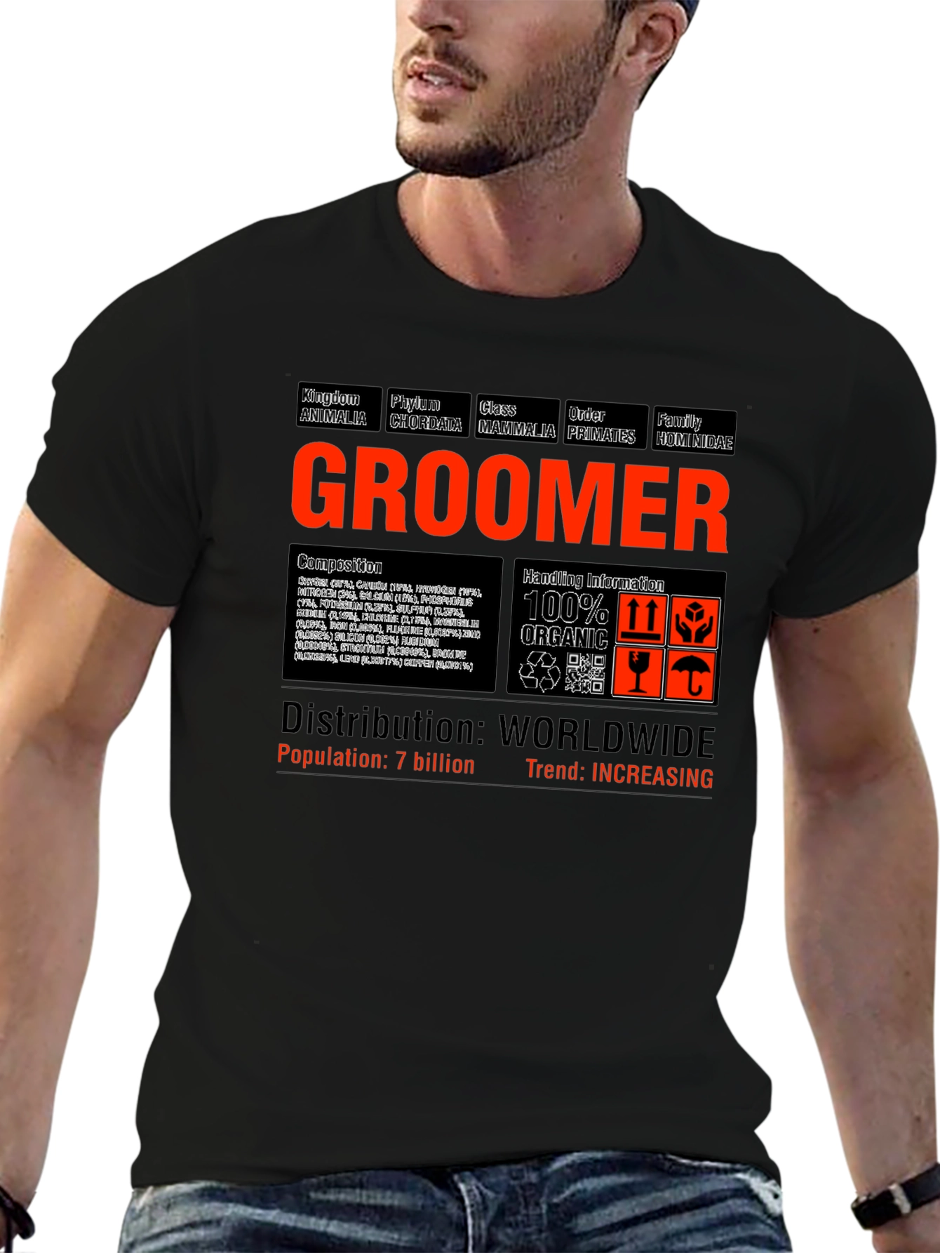 Black GROOMER T-Shirt - Humorous Animal Taxonomy view 6