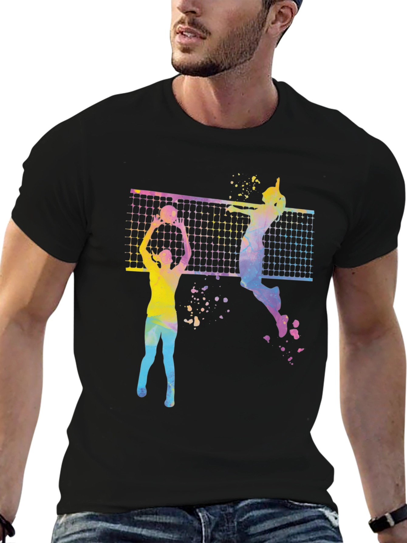 Black Volleyball Graphic Tee - Sporty Colorful Design view 6