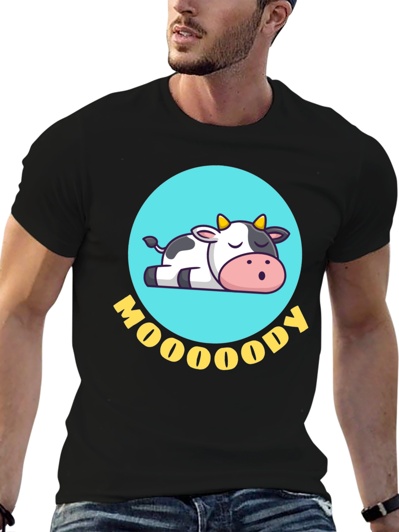 Black Moody Cow Graphic Tee - Comfortable & Stylish view 6