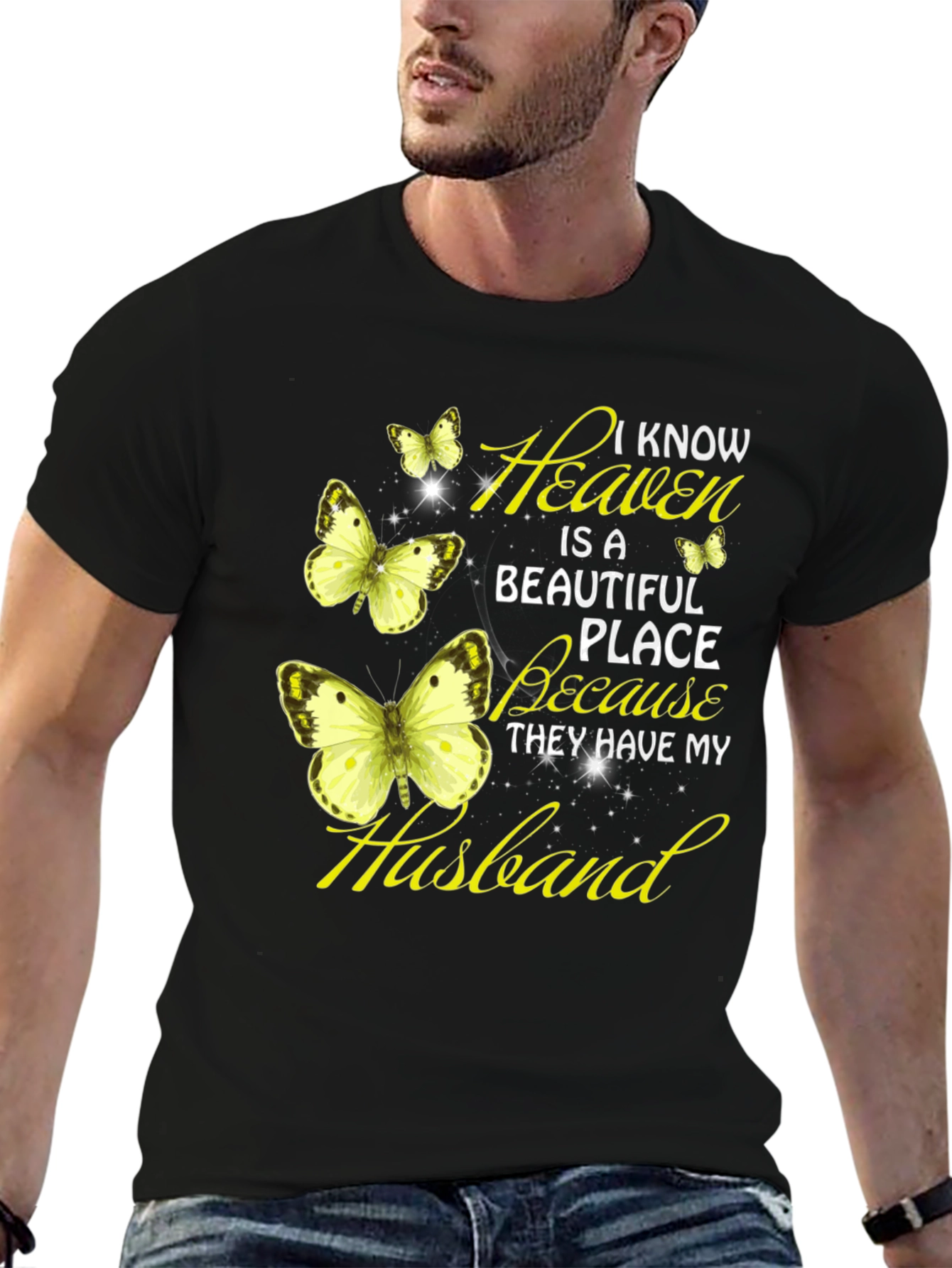 Black Heaven Husband Butterfly Graphic Tee view 6