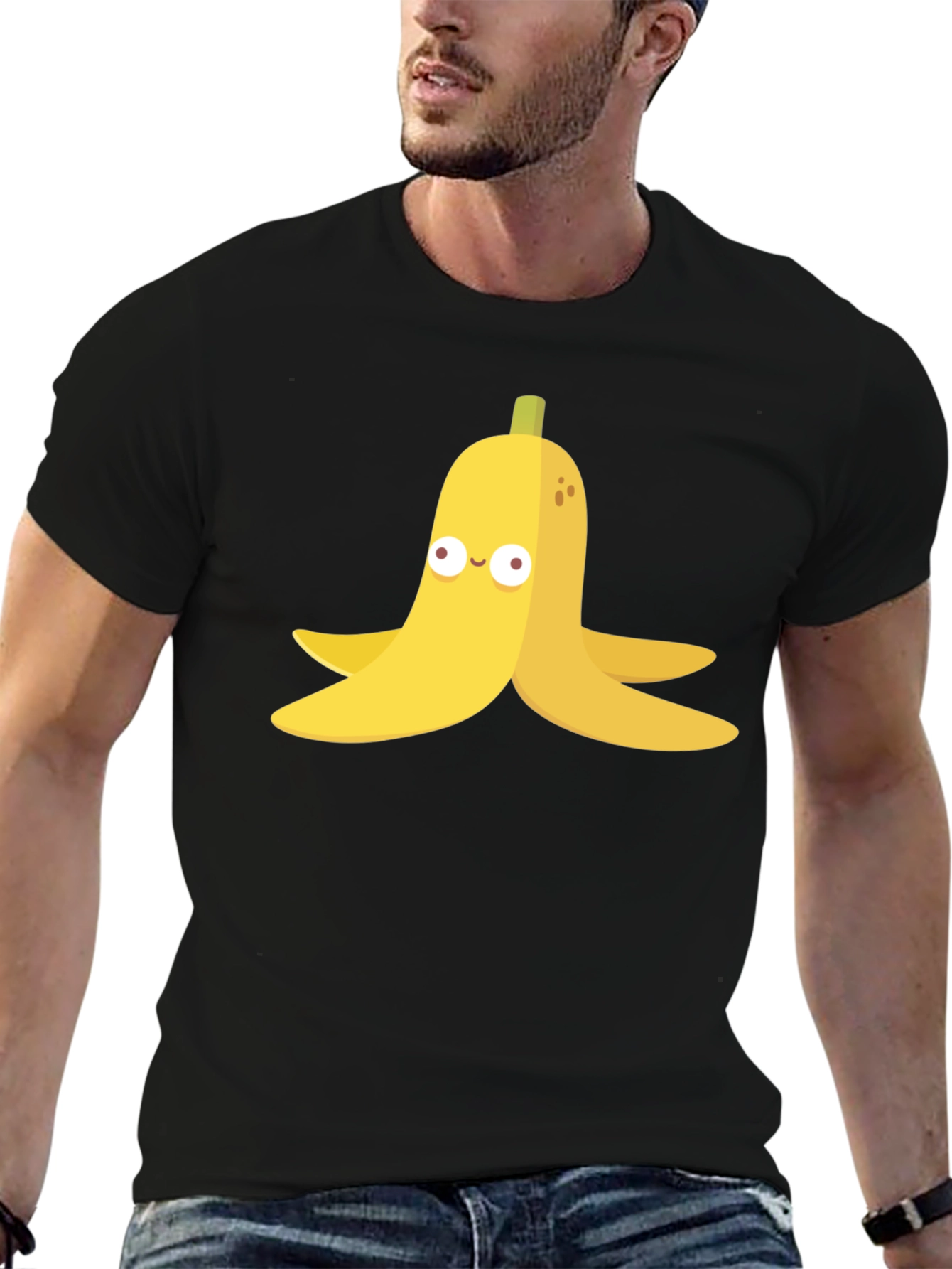 Black Banana Peel Cartoon Graphic Black T-Shirt view 6