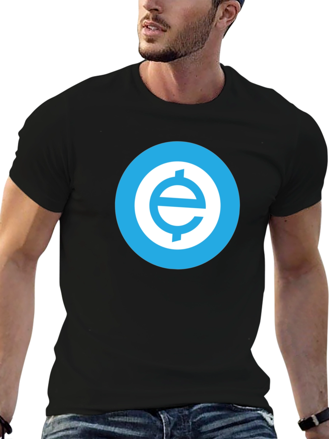 Black Black T-Shirt with Blue Cryptocurrency Logo view 6
