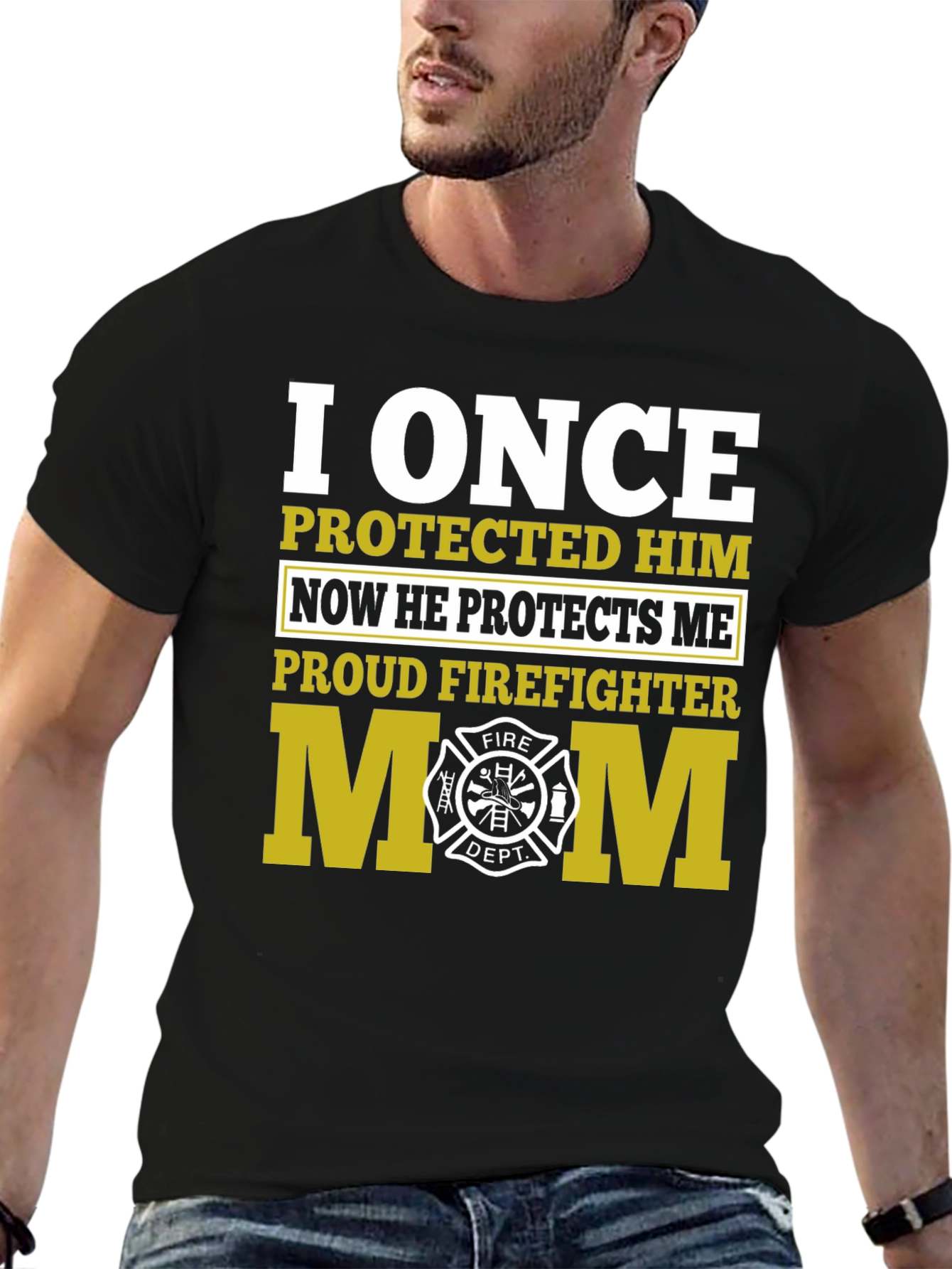 Black Proud Firefighter Mom Graphic T-Shirt view 6