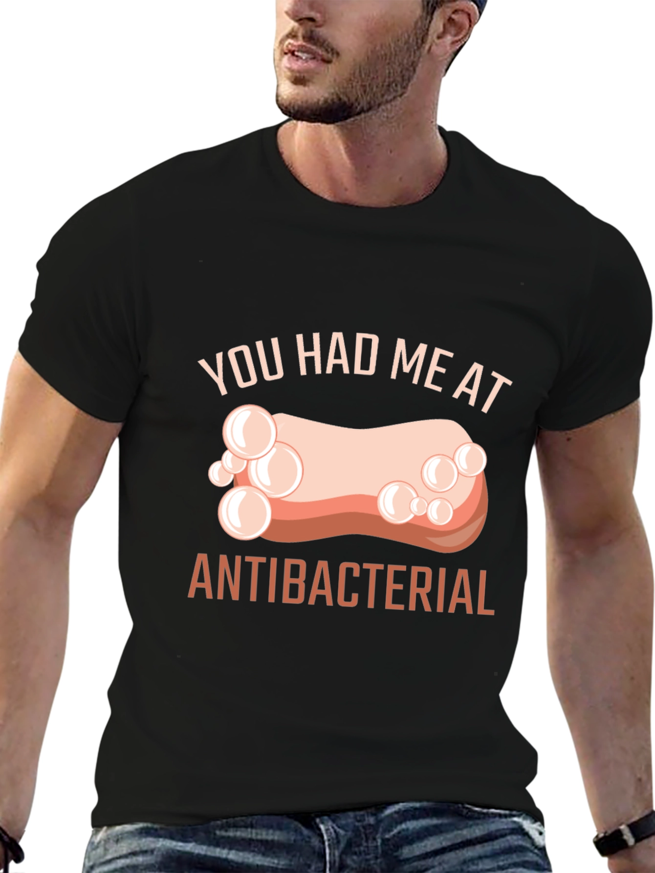 Black Antibacterial Soap Humor T-Shirt view 6