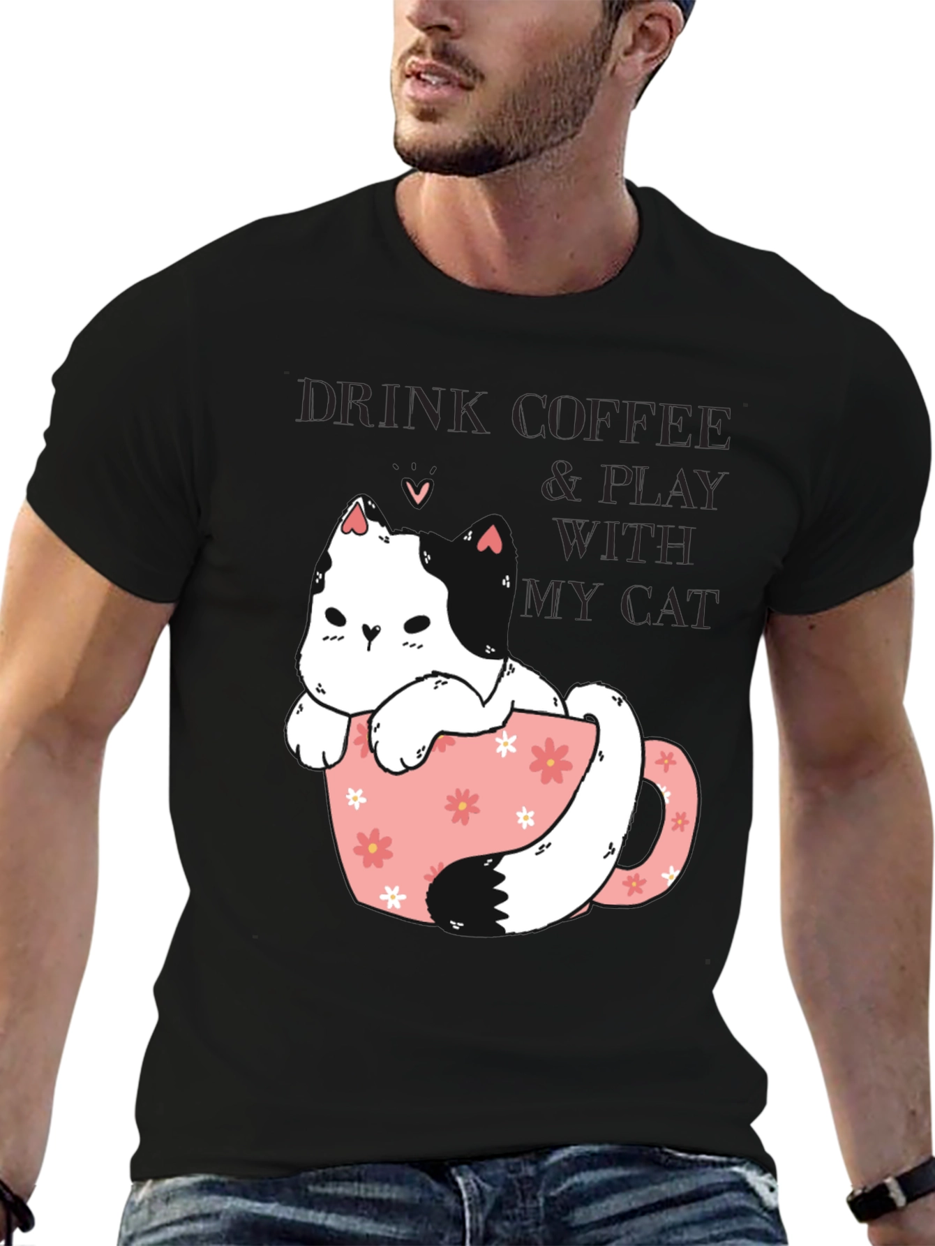 Black Drink Coffee & Play With My Cat Graphic Tee view 6