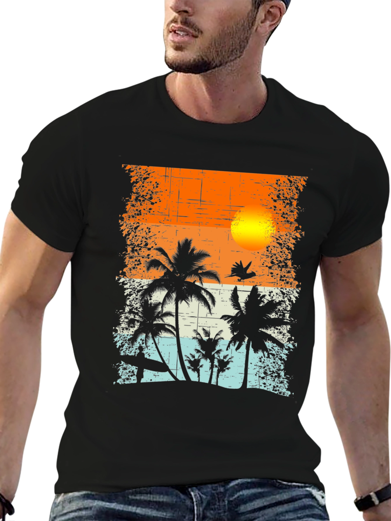 Black Tropical Sunset Graphic T-Shirt view 6