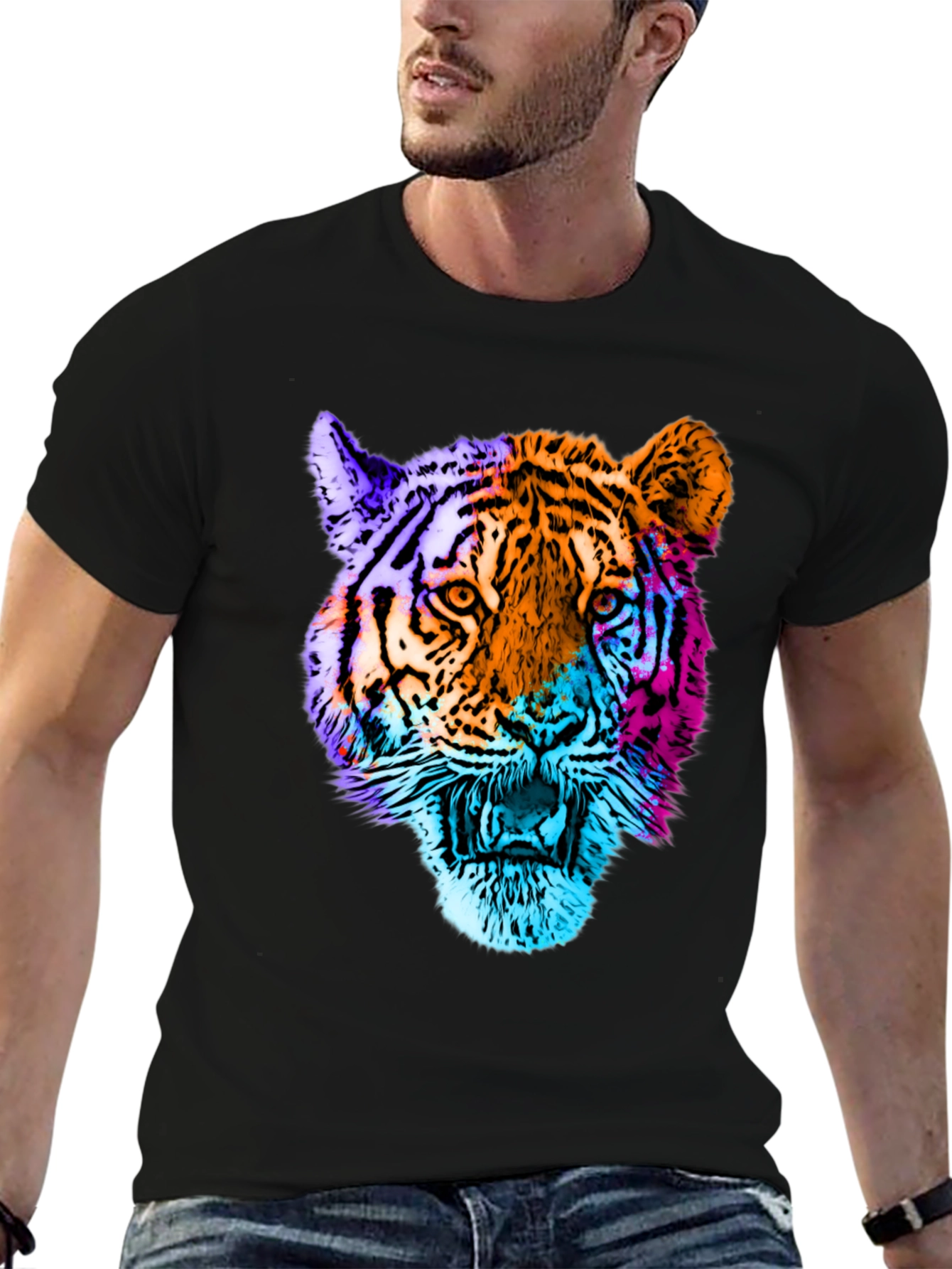 Black Vibrant Tiger Graphic T-Shirt view 6