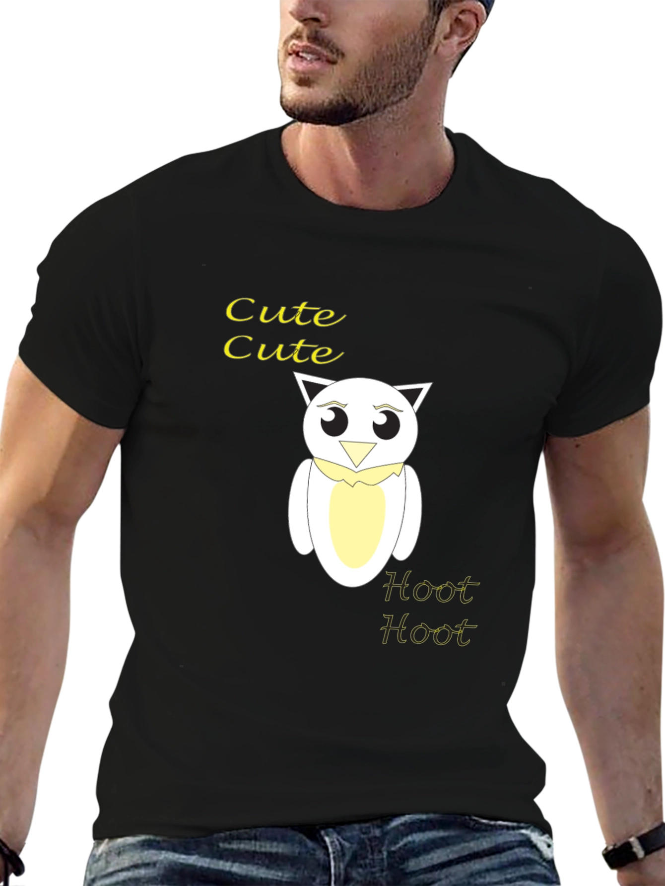 Black Cute Owl Graphic Tee - Black Cotton Blend T-Shirt view 6