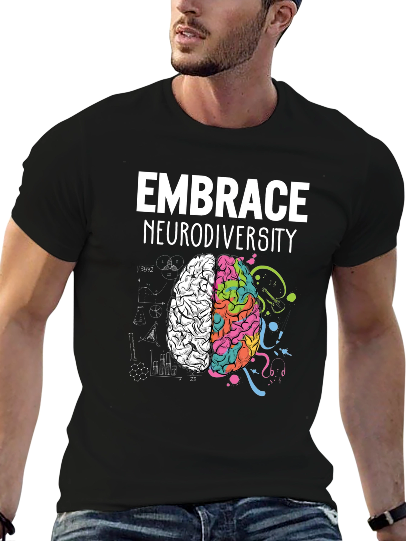 Black Embrace Neurodiversity Brain Graphic Tee view 6