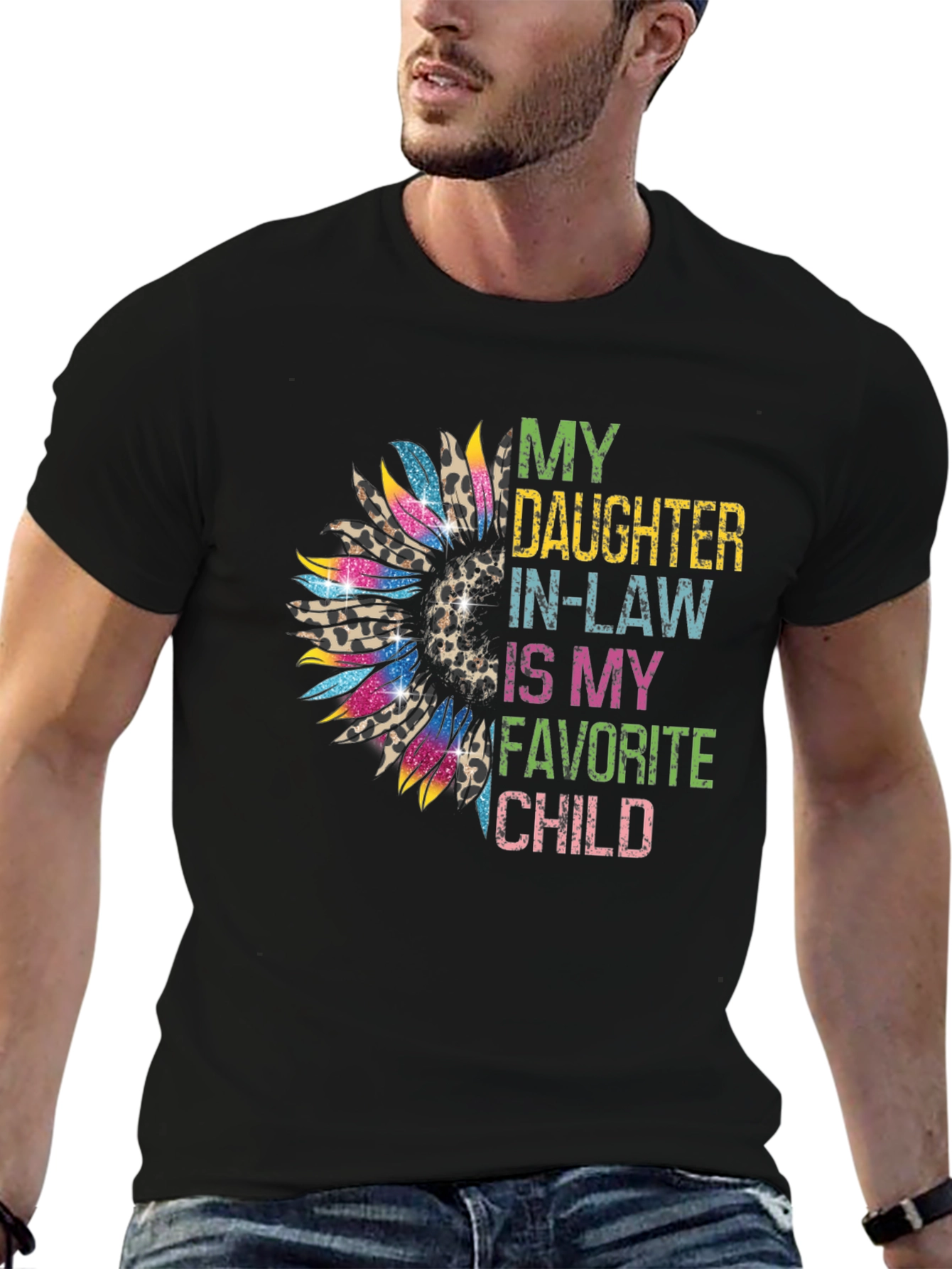 Black Daughter-In-Law Favorite Child Sunflower Graphic Tee view 6