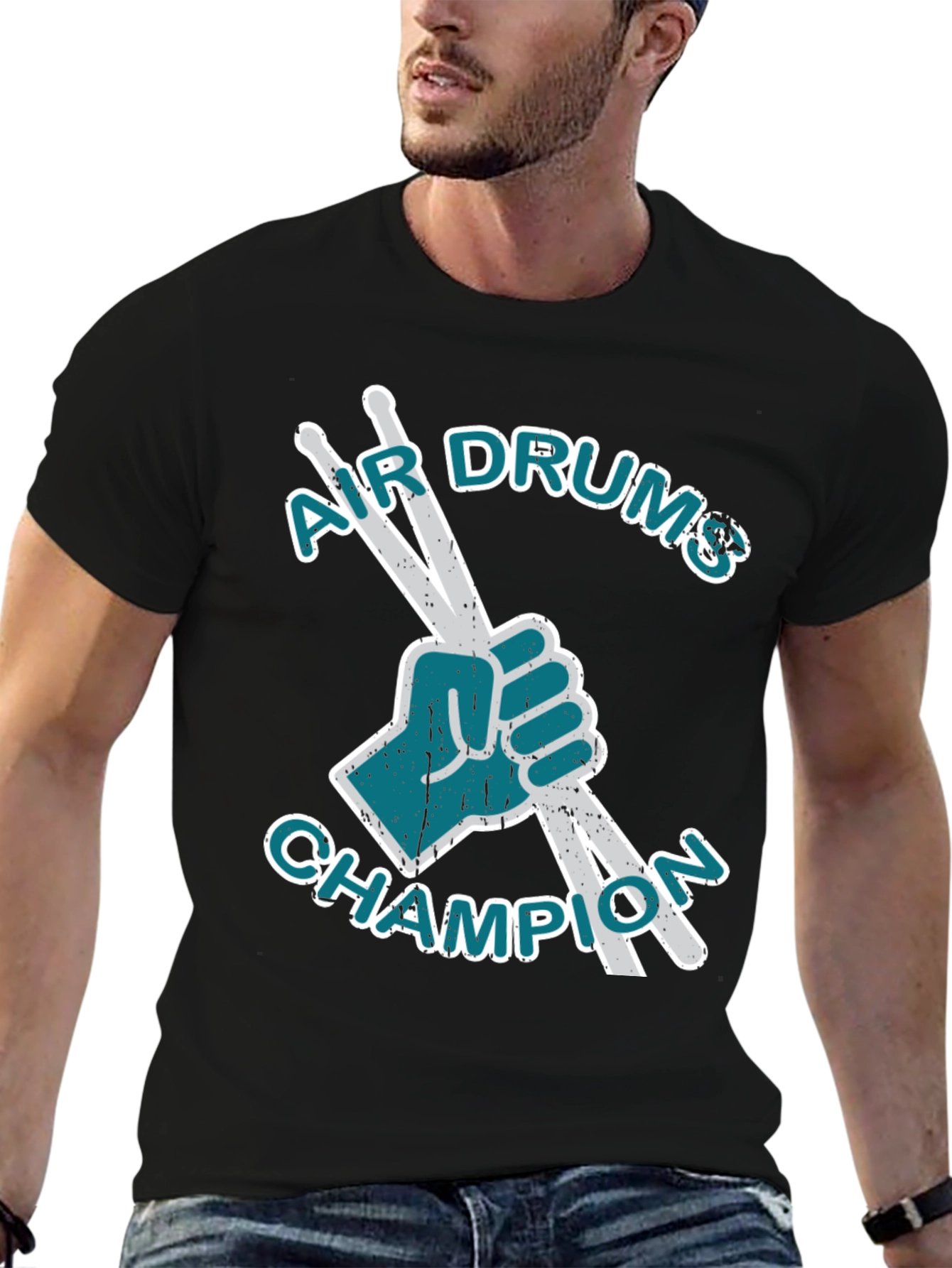 Black Air Drums Champion Graphic Tee - Black Cotton T-Shirt view 6