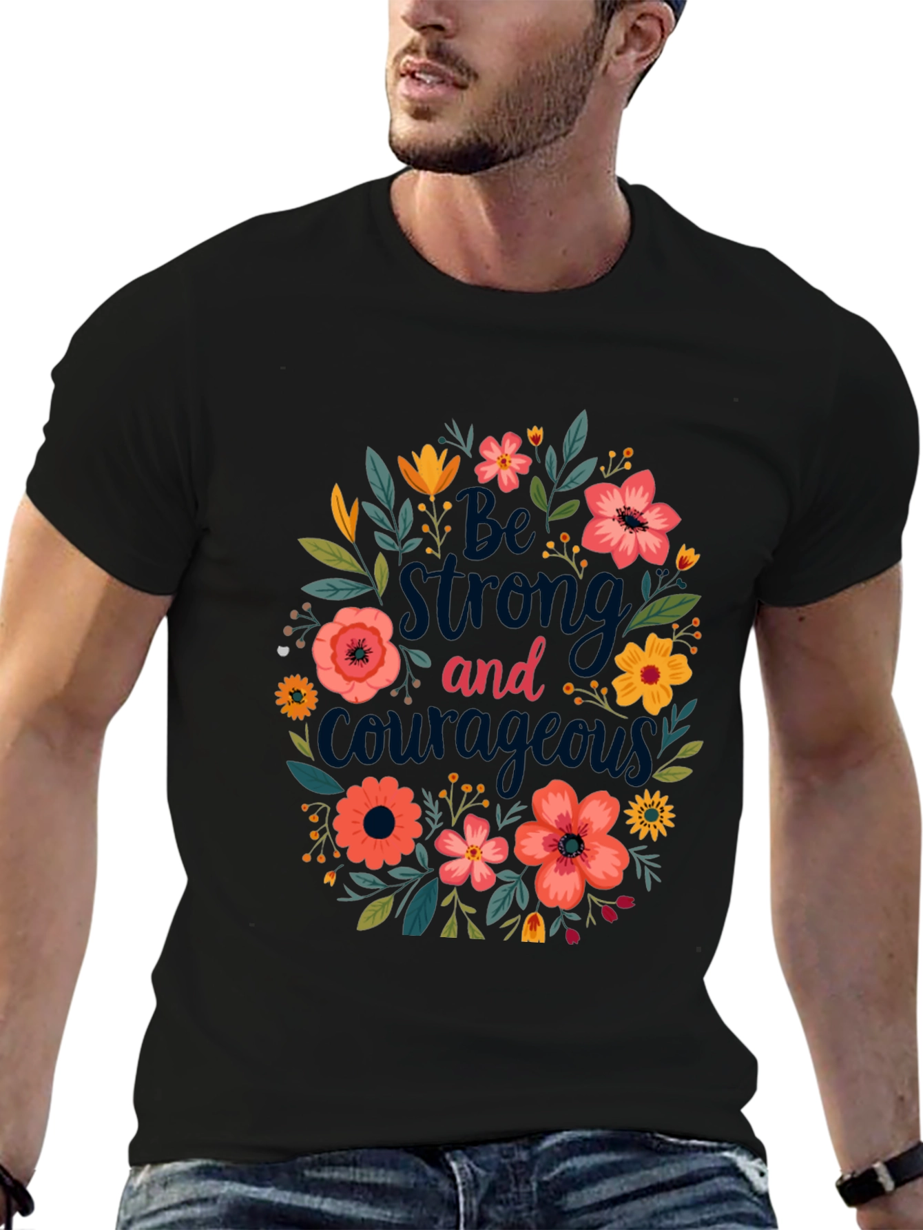 Black Floral 'Be Strong and Courageous' Graphic Tee - Black view 6