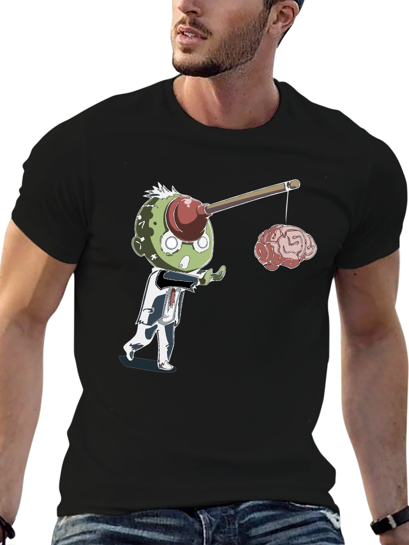 Black Zombie Brain Fishing T-Shirt view 6