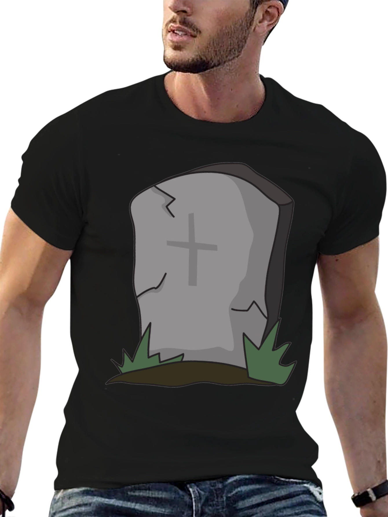 Black Cartoon Tombstone Graphic Tee - Spooky Style view 6