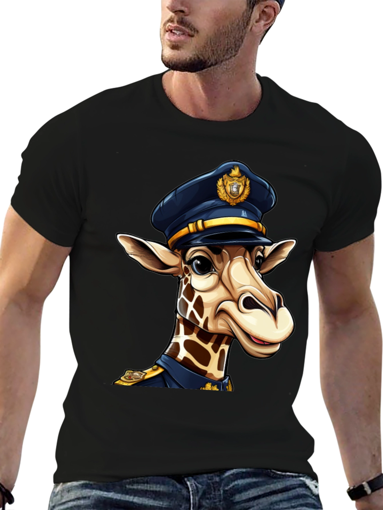 Black Giraffe Police T-Shirt - Unique Graphic Tee view 6