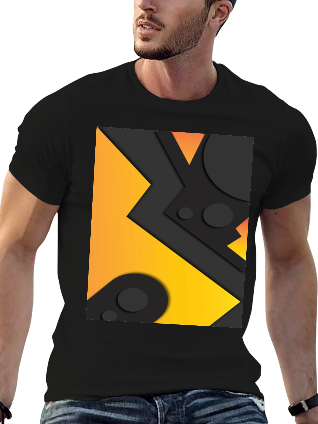 Black Geometric Abstract Graphic Tee - Black view 6