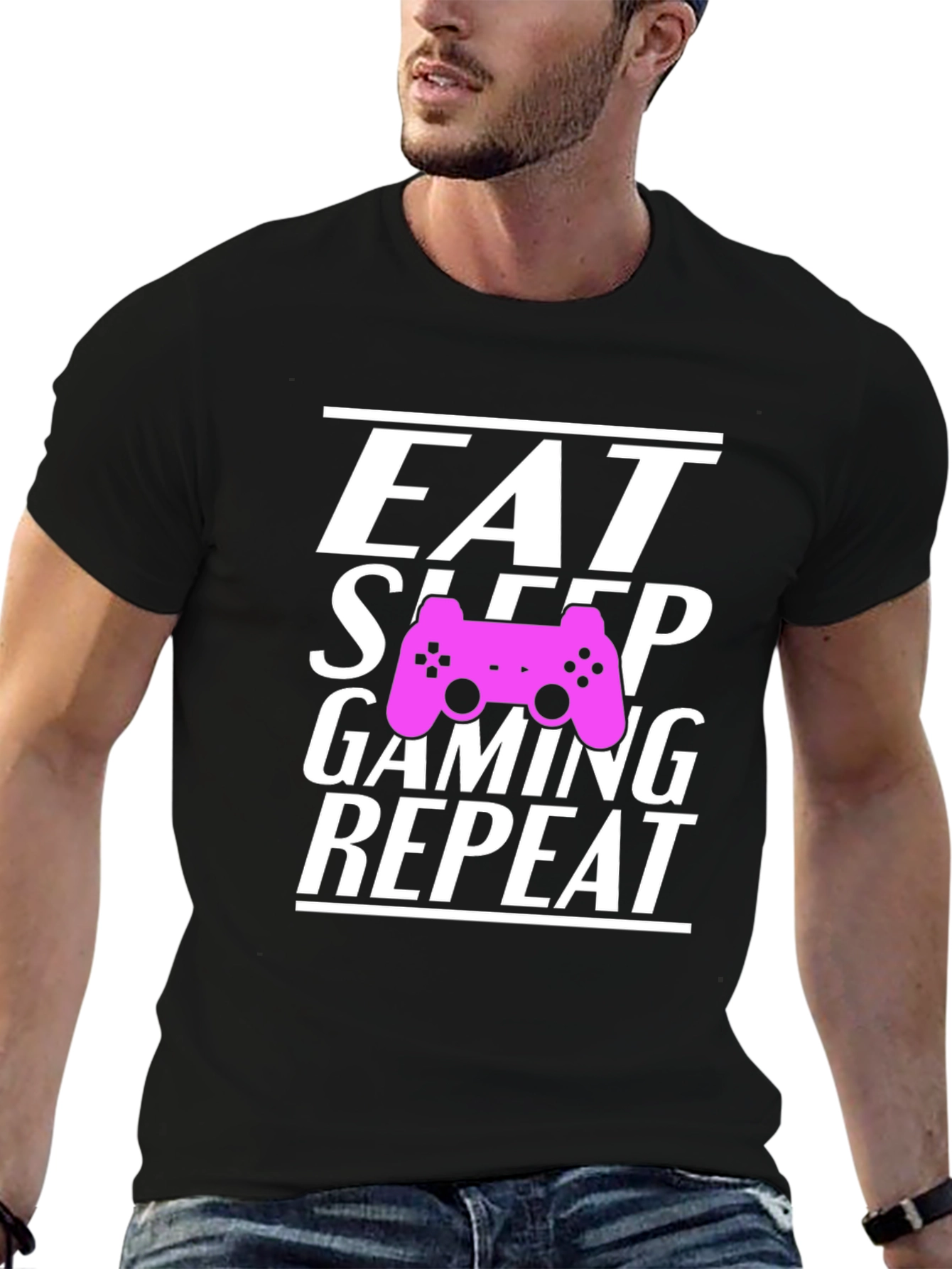 Black Eat Sleep Gaming Repeat Gamer T-Shirt view 6