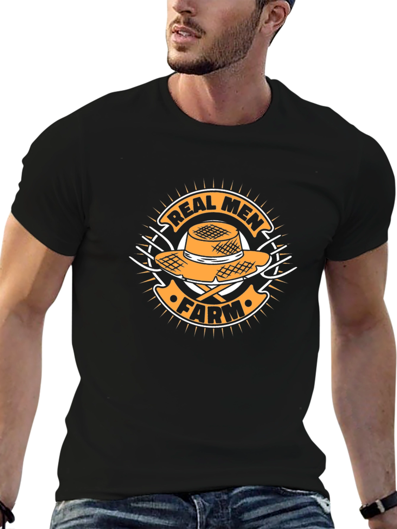 Black Real Men Farm T-Shirt - Black Cotton Tee view 6