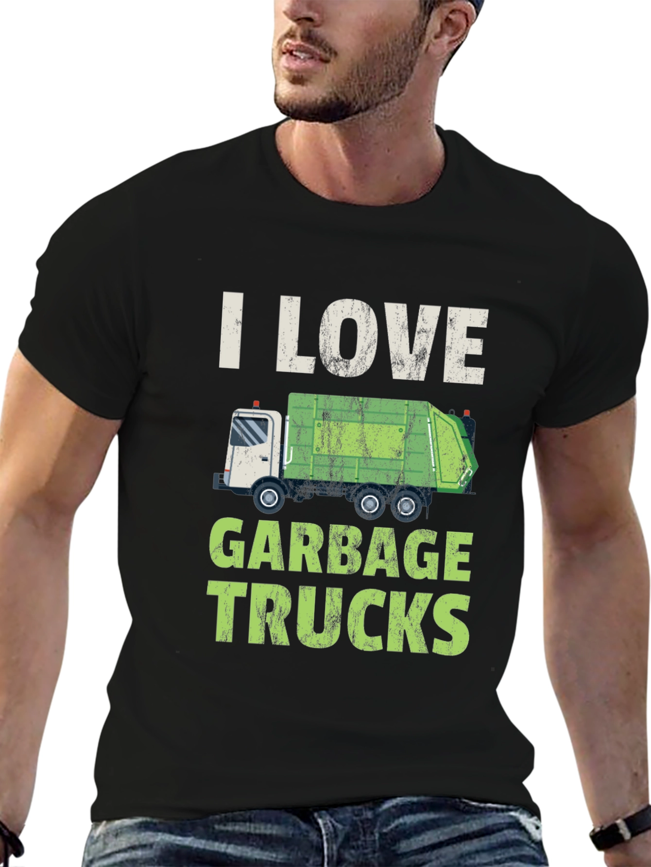 Black I Love Garbage Trucks T-Shirt - Novelty Graphic Tee view 6