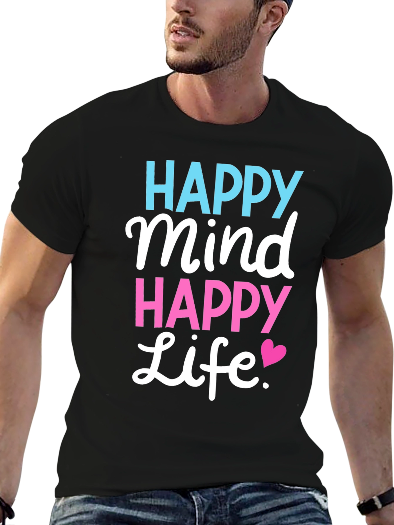 Black Happy Mind Happy Life Black T-Shirt view 6