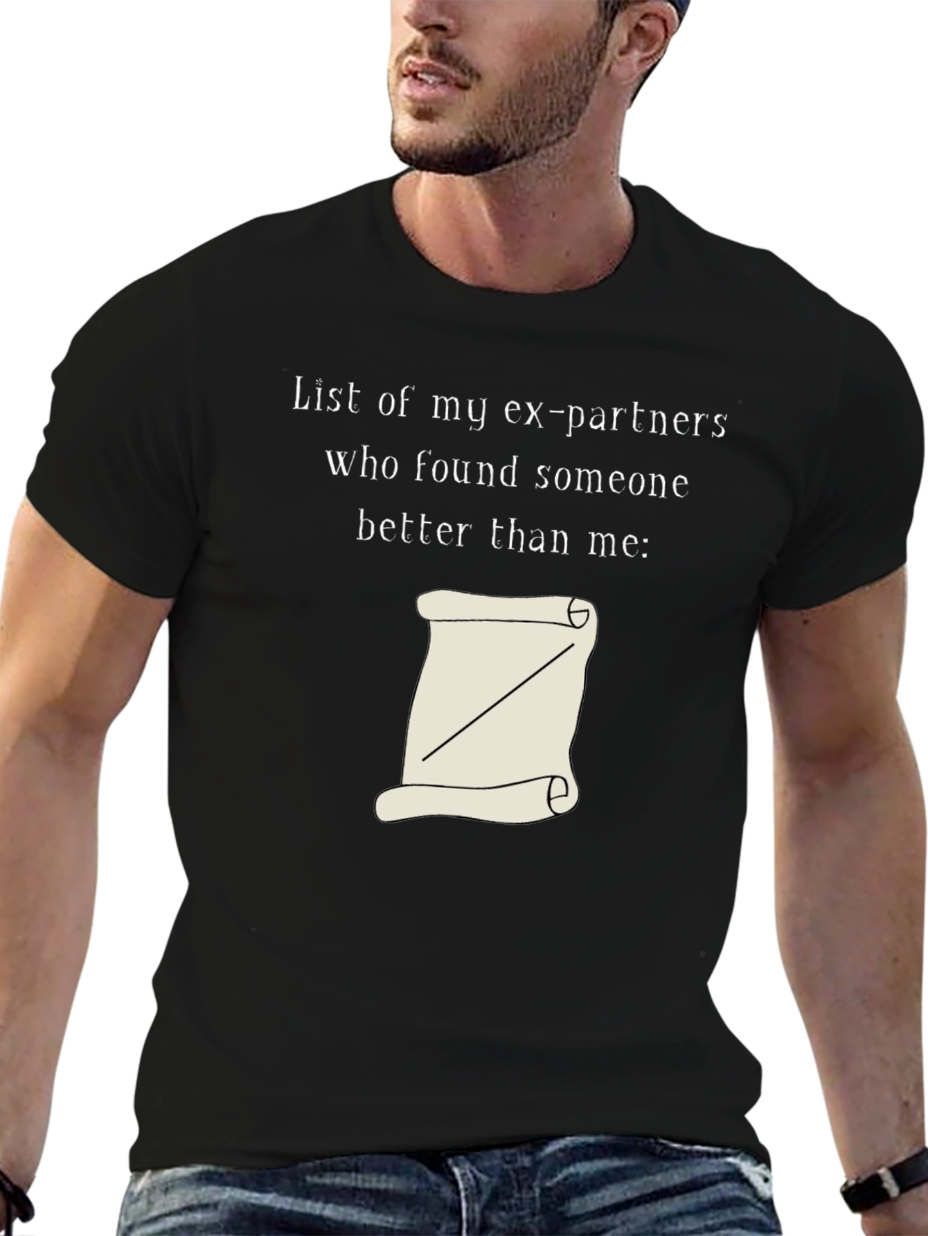 Black Humorous Ex-Partner List T-Shirt - Blank Scroll view 6