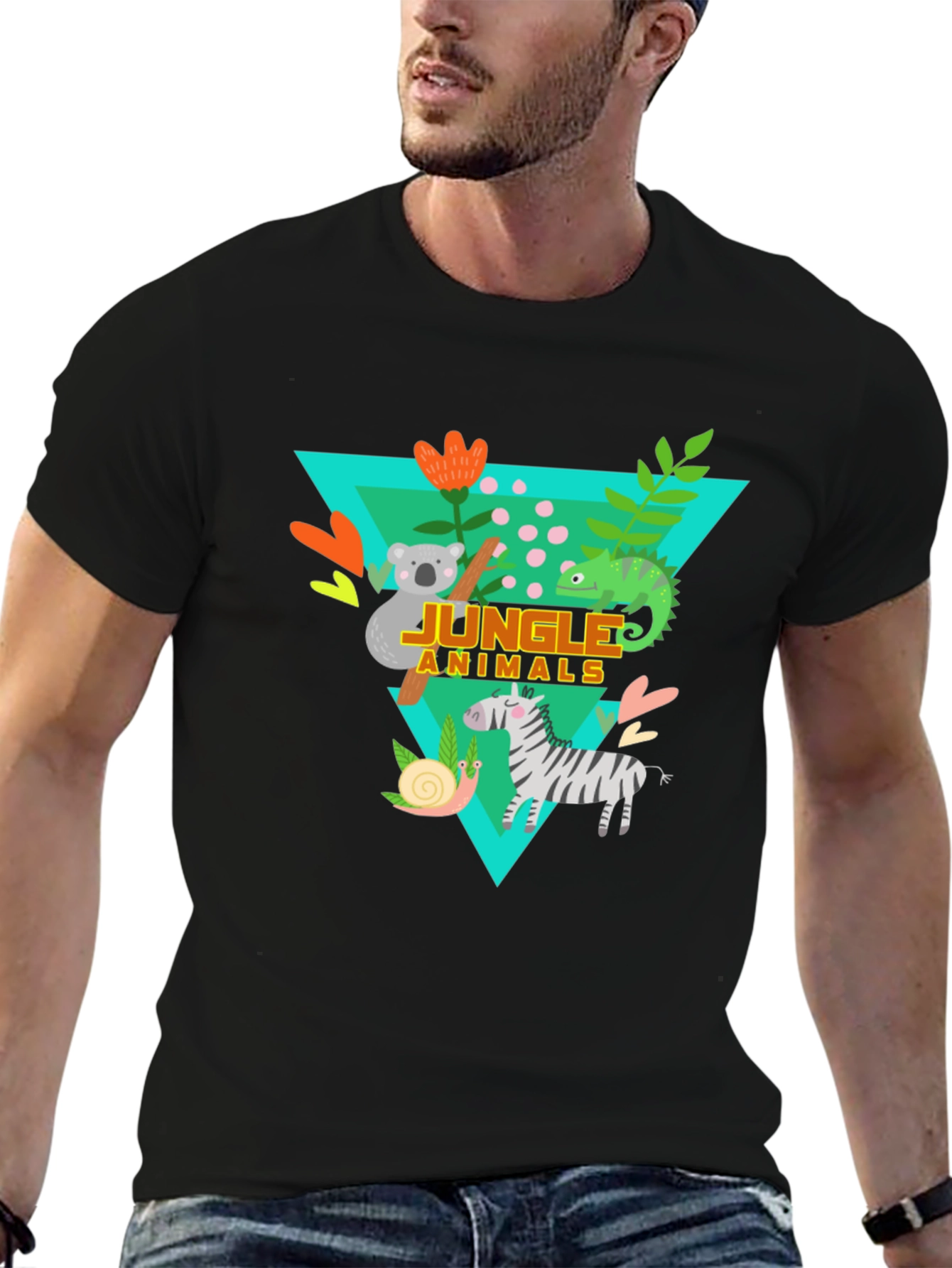 Black Jungle Animals Graphic Tee - Kids' Fun T-Shirt view 6