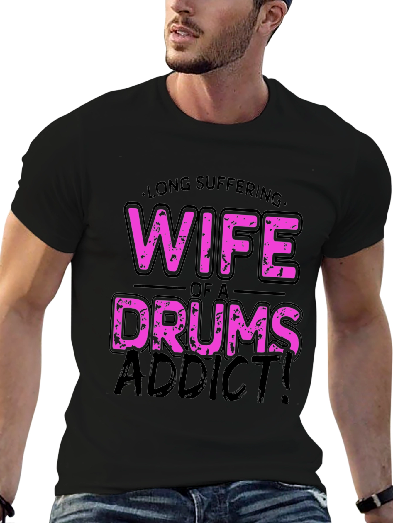Black Wife of a Drums Addict T-Shirt - Humorous Tee view 6