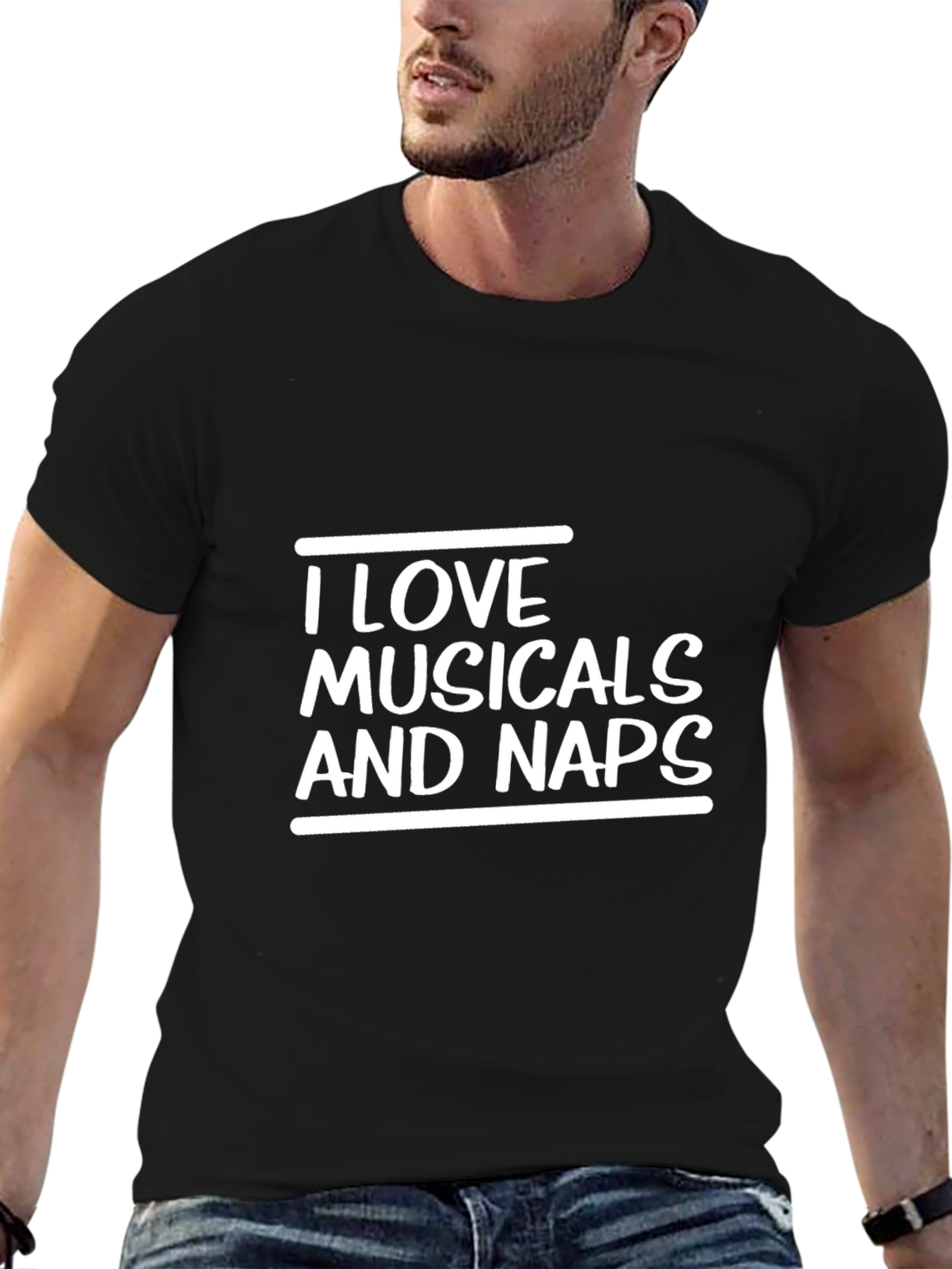 Black I Love Musicals and Naps Black Graphic T-Shirt view 6