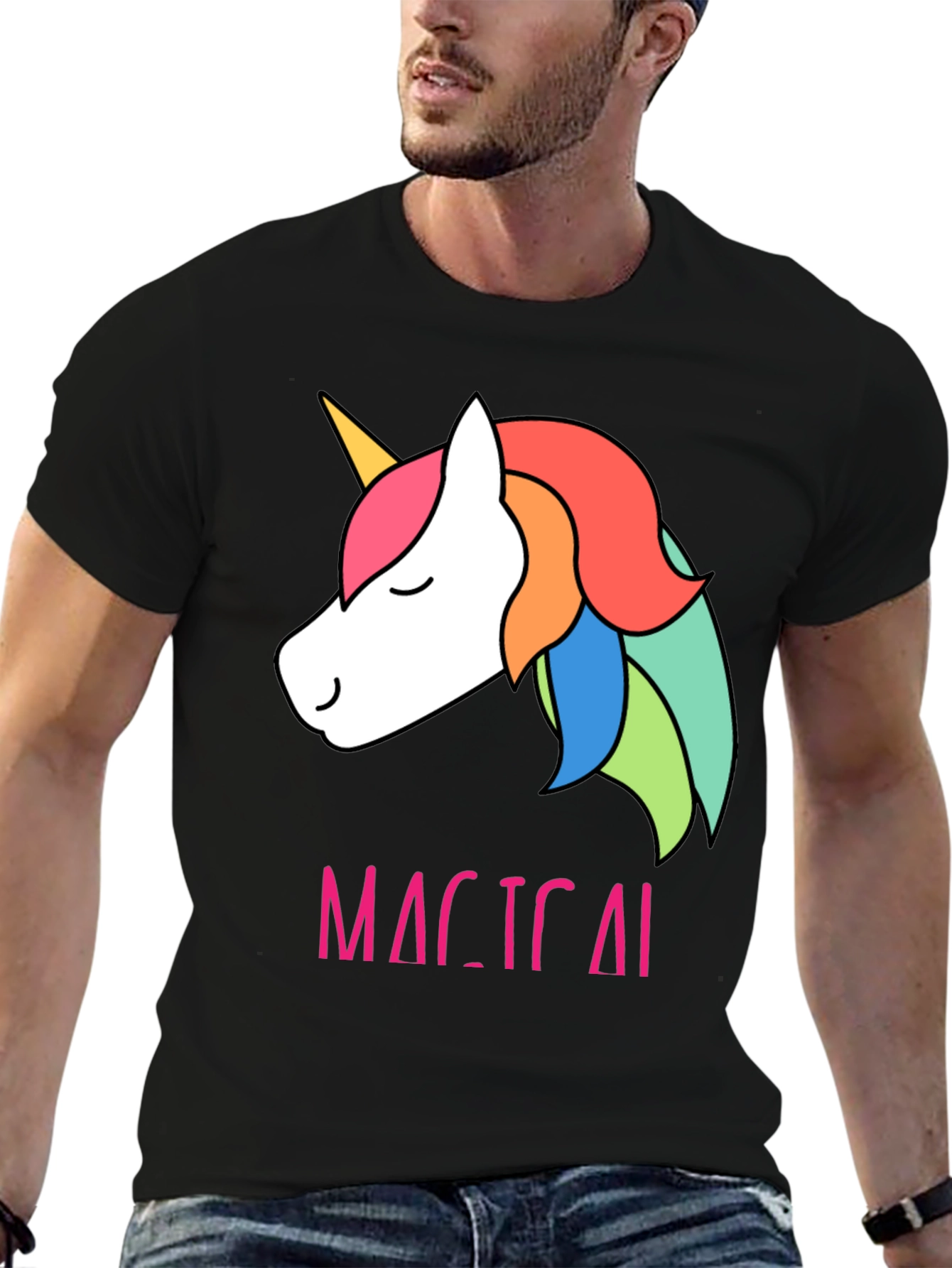 Black Magical Unicorn T-Shirt - Cute Rainbow Design view 6