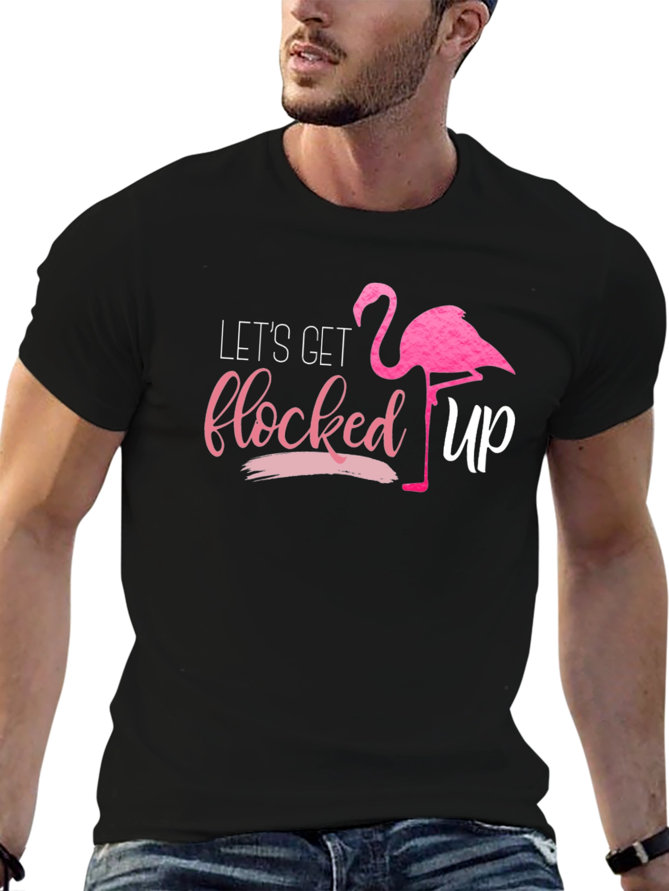 Black Let's Get Flocked Up Flamingo T-Shirt view 6